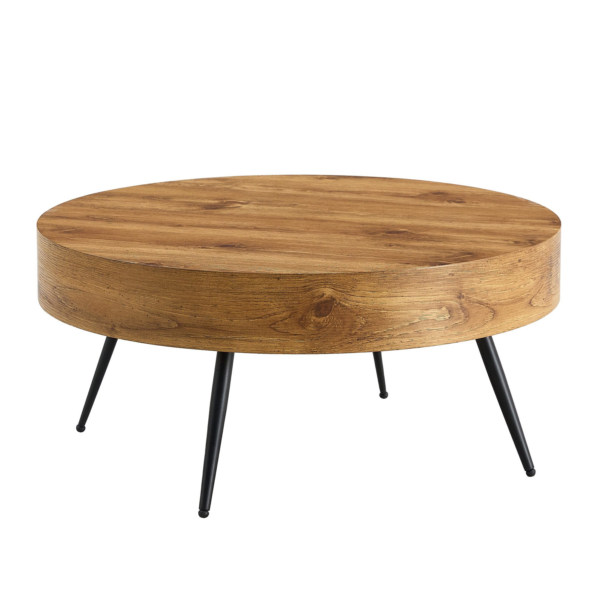 i@home Couchtisch Runder Kaffeetisch, 70 cm Durchmesser in Holzoptik, Schwarze Metallbeine, minimalistisch, ideal für kleine Räume.