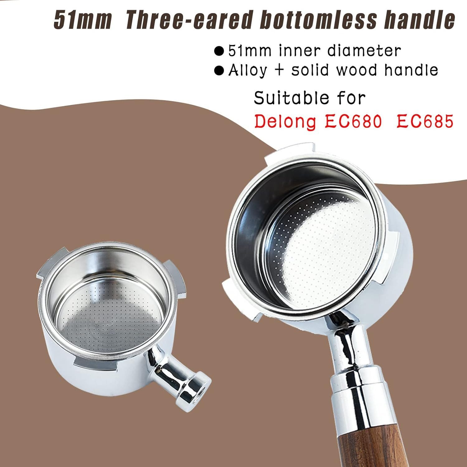 FELIXLEO Wiederbefüllbare Espresso-Kapsel Bodenloser Siebträger 51 mm Espresso Siebträger mit Holzgriff – Bild 4 von 5