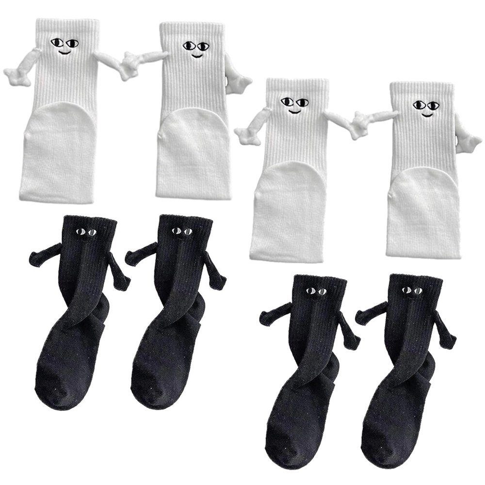 LENBEST Langsocken Socken 4 Paar Lustige Magnetische Mittlere Socken (4-Paar) Hand-in-Hand Paar Socken (4-Paar)