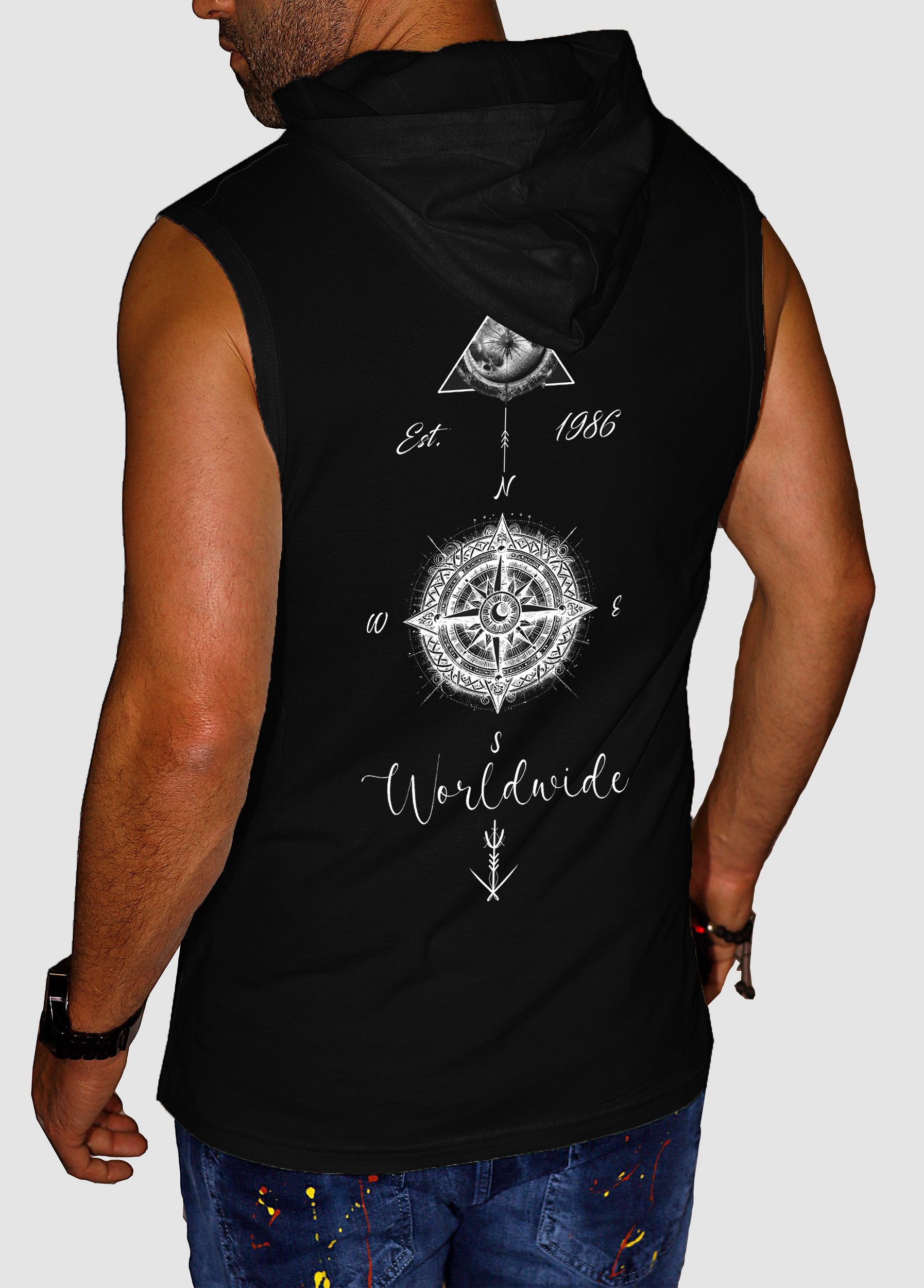 RMK Tanktop Ärmellos Shirt Herren Muskelshirt Gym Kompass Welt aus 100% Baumwolle