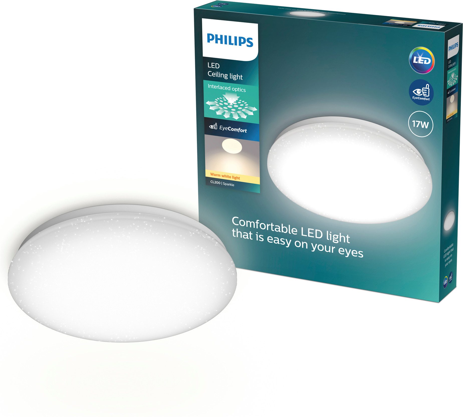 Philips LED Deckenleuchte Moire CL200, warmweiß (2700K), rund, weiß, LED fest integriert, Warmweiß, Sternenlichtoptik