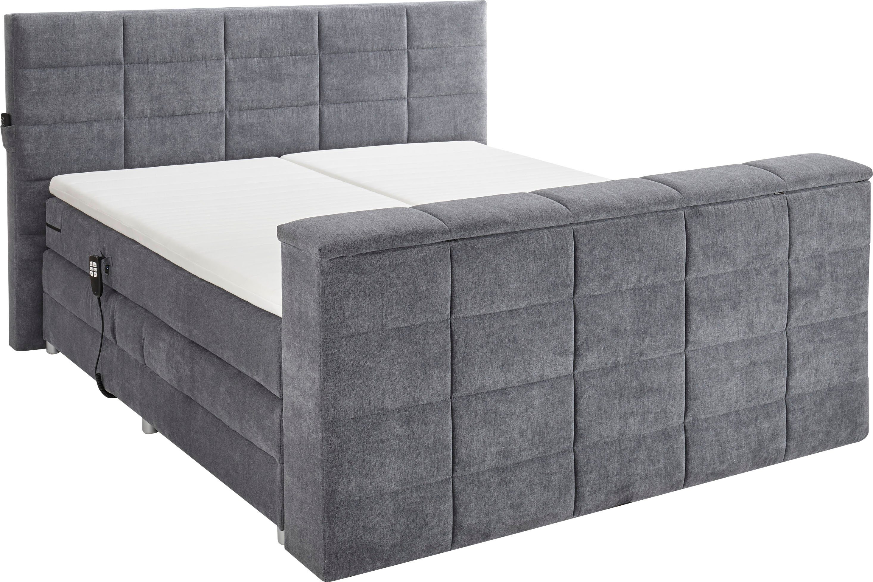 ED EXCITING DESIGN Boxspringbett Denver, inkl. Motor, Topper und motorisierter TV-Halterung bis 40 Zoll