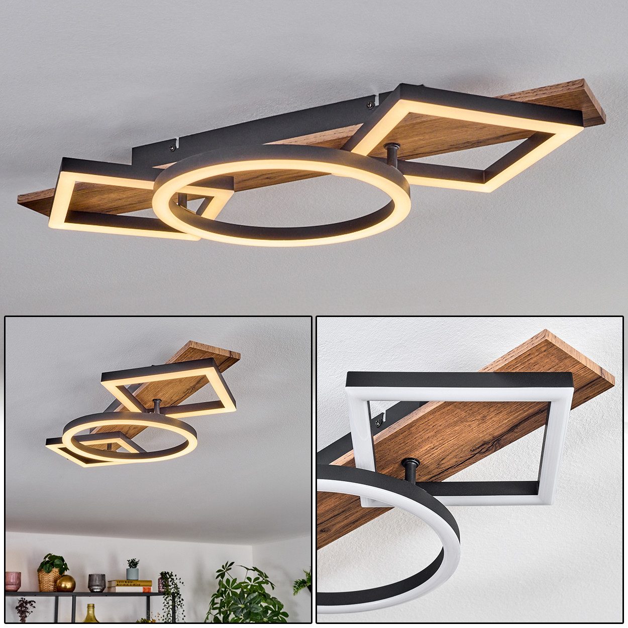 hofstein Deckenleuchte Deckenlampe aus Metall/MDF/Kunststoff in Schwarz/Hol günstig online kaufen