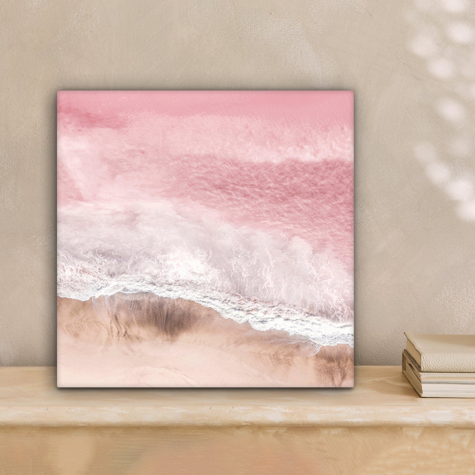 OneMillionCanvasses® Leinwandbild Meer - Strand Schlafzimmer, für Bilder 20x20 Leinwand - (1 Rosa - Wohnzimmer cm Natur, St)