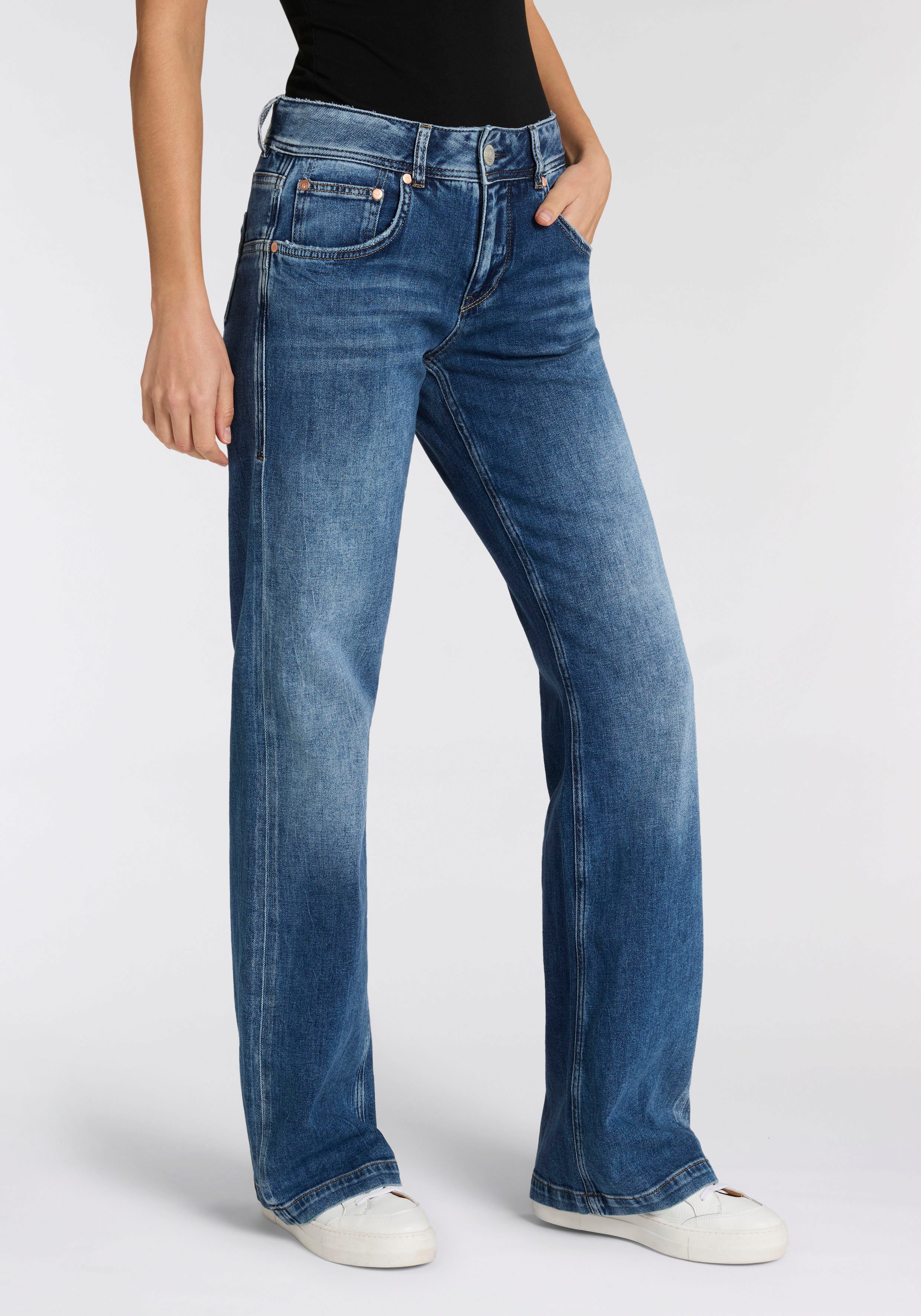 Herrlicher 5-Pocket-Jeans Edna Denim Stretch mit weitem Bein, Flared Fit