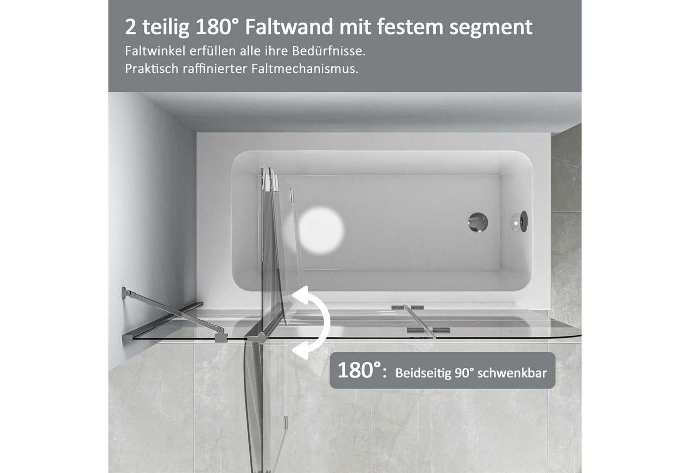 Thumbnail - Hopibath Duschwand Badewanne faltbar Badewannenaufsatz Milchglas 3 teilig, 6mm Sicherheitsglas, mit Haltestange, Rechts-...