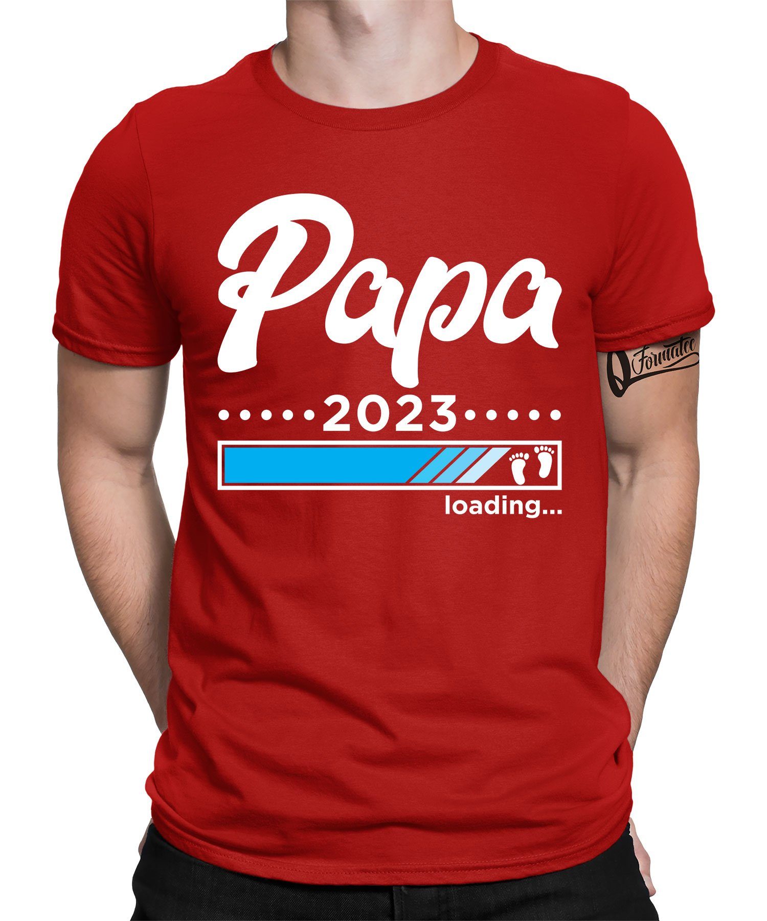 Quattro Formatee Kurzarmshirt Papa 2023 - Papa Vatertag Vater Herren T-Shirt (1-tlg) Rot