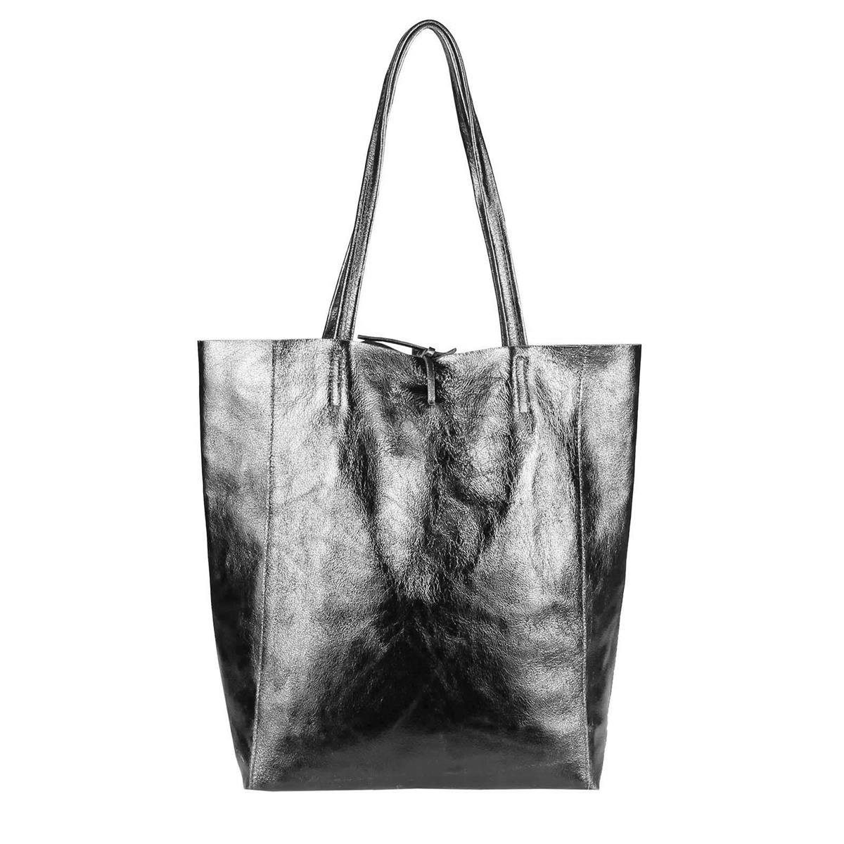 ITALYSHOP24 Schultertasche Made in Italy Damen Premium Leder SHOPPER Tasche HOBO Umhängetasche, Echtleder Business Bag leicht groß klassisch sicher geräumig Beutel