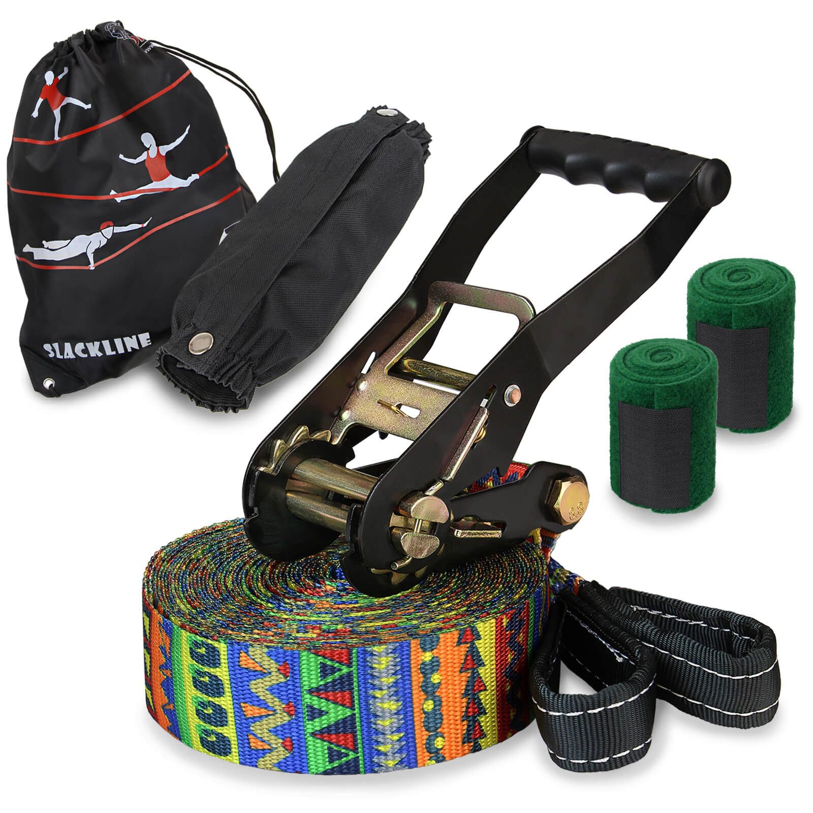 ALPIDEX Slackline ALPIDEX Slackline Set 15 m + Baumschutz und Ratschenschutz