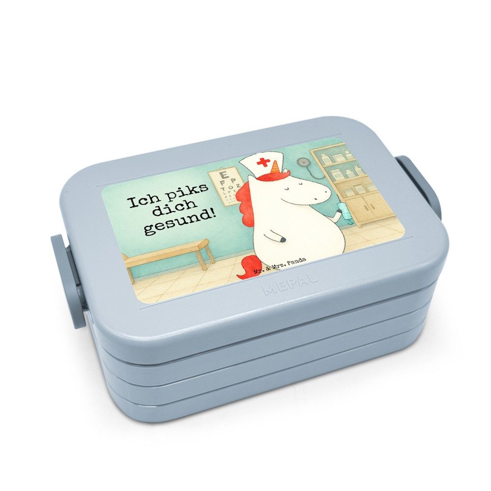 Mr. & Mrs. Panda Butterdose Einhorn Krankenschwester Design, Frischhaltedose, Blau Pastell, Ärzti, Polypropylen lebensmittelecht, (Packung), Essensbox Krankenhaus Krankenschwester Dankeschön