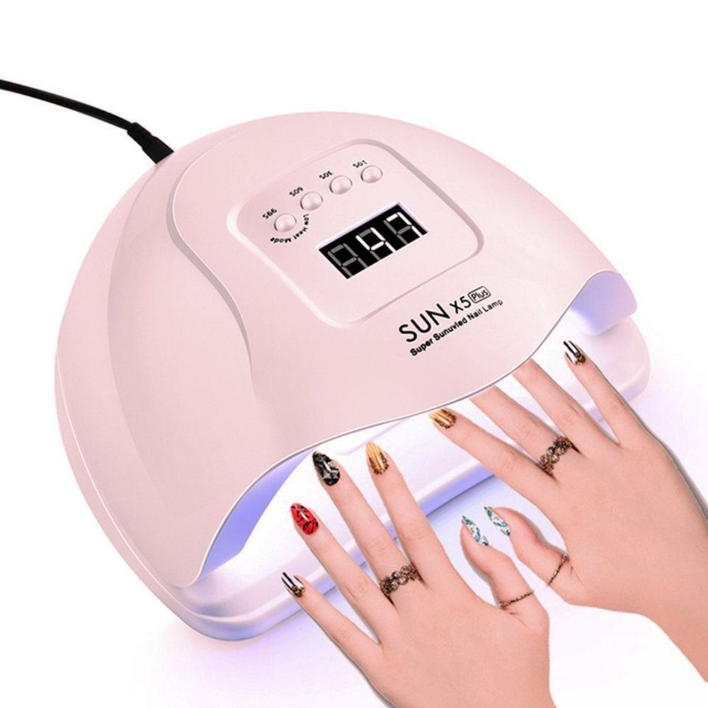 XDeer Nagellacktrockner UV LED Nageltrockner, professionelles 120W UV-Nagellicht für schnelles Aushärten von Gel-Nagellack mit 45 Lampenperlen, leichter LED-Gel-UV-Nageltrockner für den Salon zu Hause, Timer-Einstellung und Anzeige-Die UV-Nagellampe verfügt über 4 Time Pink(Plus)