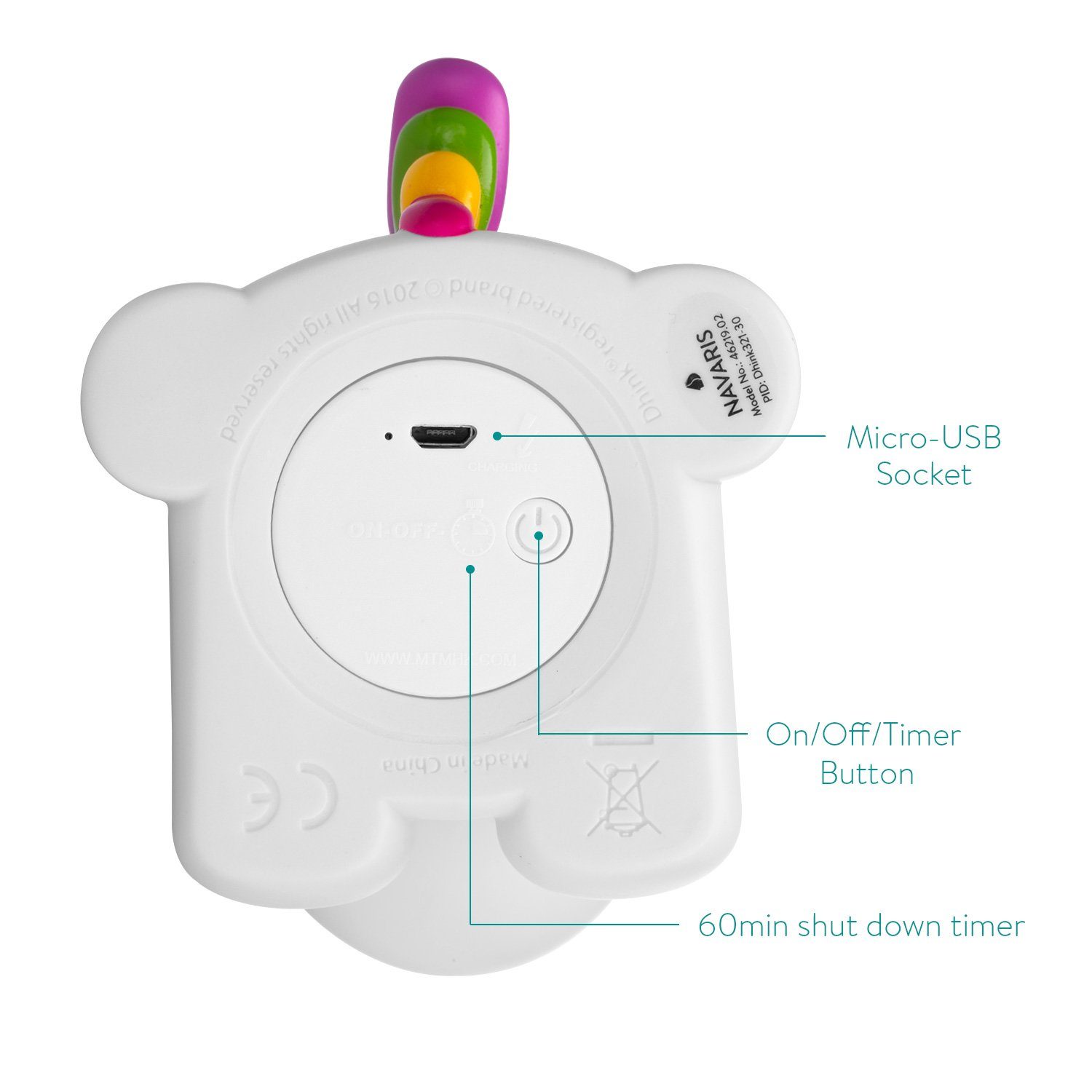 LED Nachtleuchte, Wiederaufladbare Einhorn Timer 60 Navaris min Weiß Nachtlicht LED