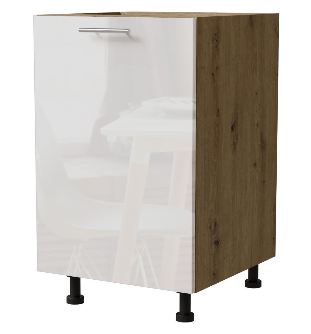 Feldmann-Wohnen Auszugsunterschrank Essen (D1D/50, 1-türig, 1 Einlegeboden, 1-St., moderne Optik, Acrylfronten mit Glaseffekt) 50x50x82cm Eiche Artisan - weiß Hochglanz (ES-D1D/50)