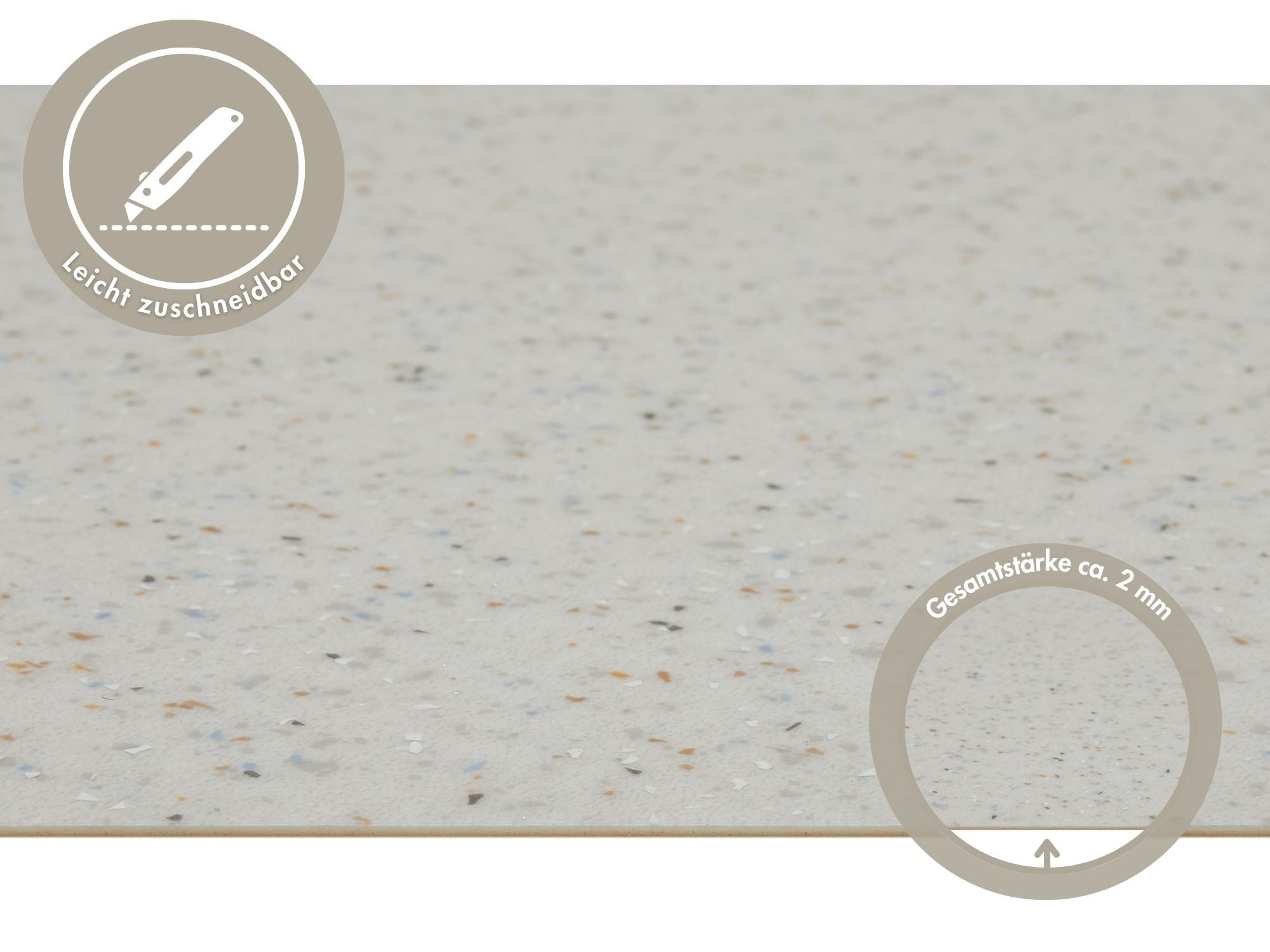 misento Vinylboden Heavy in Terrazzooptik, für Wohn-, Gewerbe- und Industriebereiche, PVC Bodenbelag Meterware 200/400 cm breit, Stärke 2,00 mm