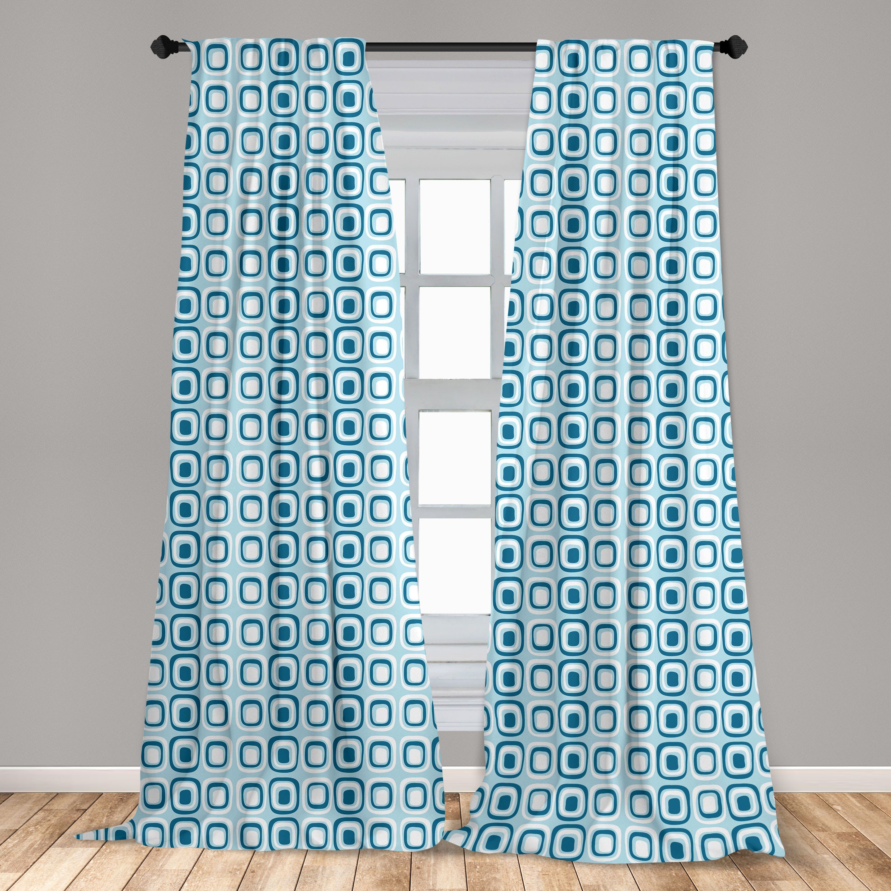 Gardine Vorhang für Wohnzimmer Schlafzimmer Microfaser, Dekor, weiß Abakuhaus, und Blau Retro Squares