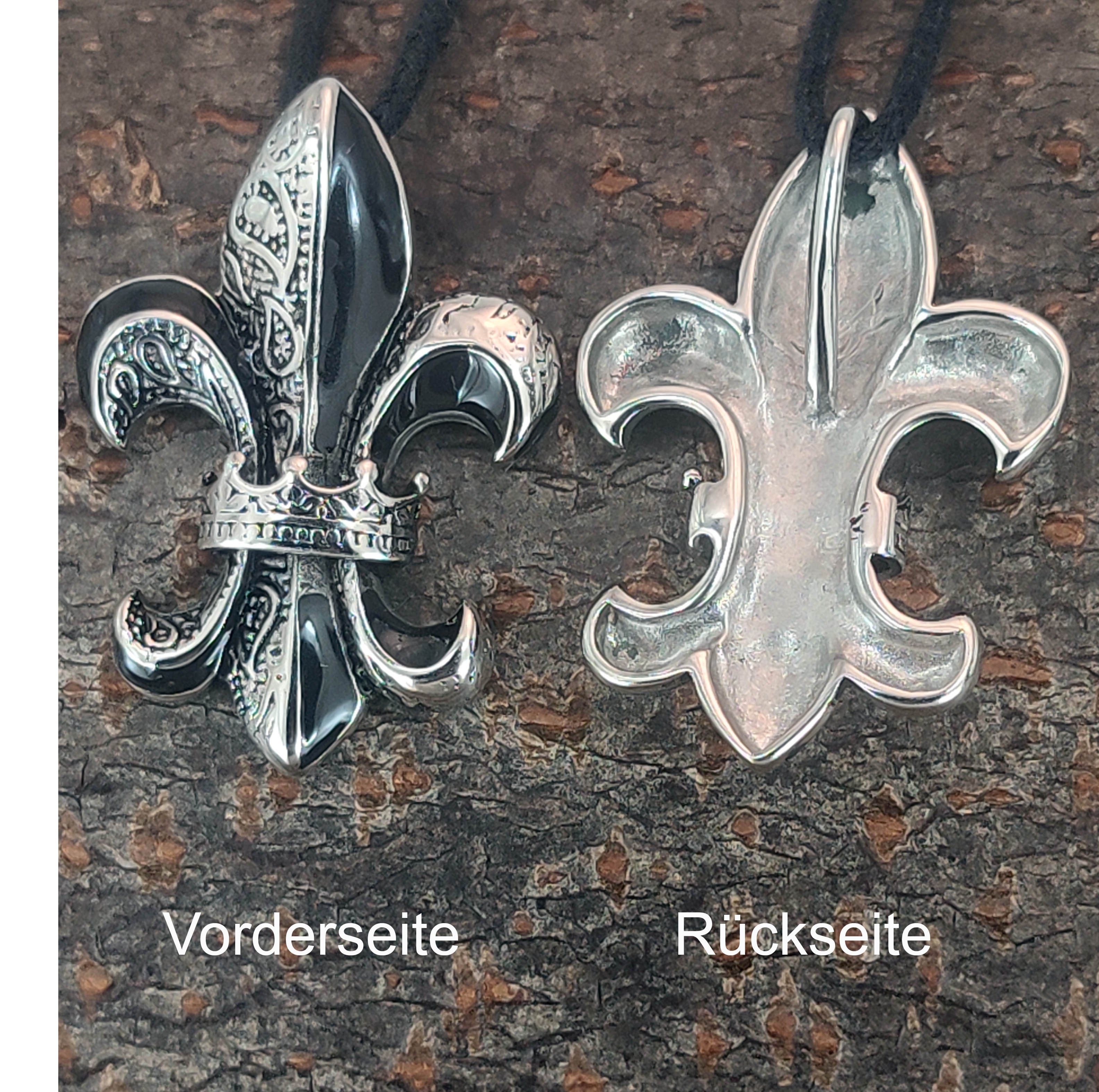 Kiss of Kettenanhänger Blume Fleur französische Fleur-de-Lis de Lys / Edelstahl Leather Lis Lilie