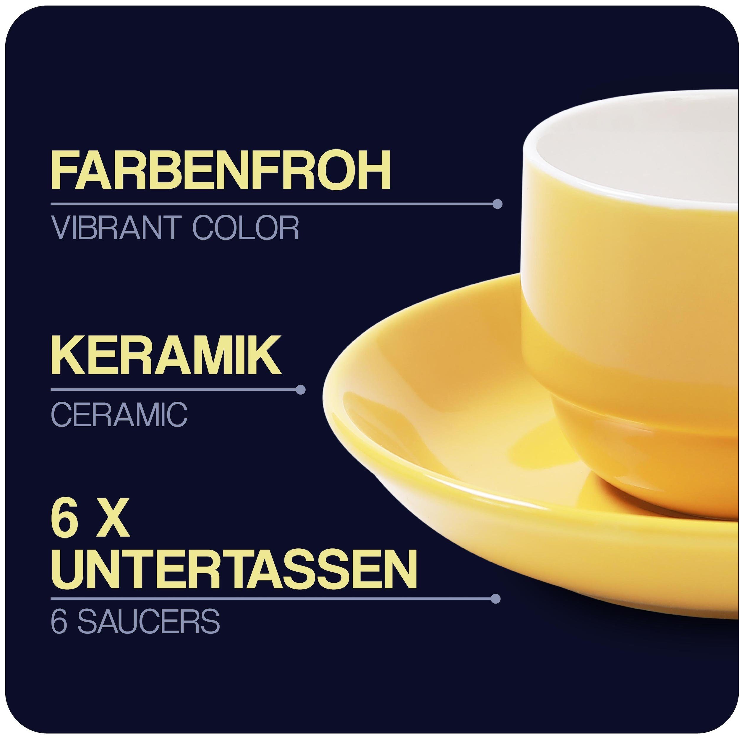 Cosumy Espressotasse Warm Lange Keramik 6er Keramik, Farbmix Moderner - Set Espressotassen Farbig, mit Untertassen Espressotassen - Ständer 70ml - Hält Geschenkbox - 6 - mit Bunt
