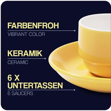 Cosumy Espressotasse 6 Espressotassen mit Ständer Farbig, Keramik, Espressotassen 6er Set Bunt mit Untertassen - Keramik - Hält Lange Warm - Moderner Farbmix - Geschenkbox - 70ml