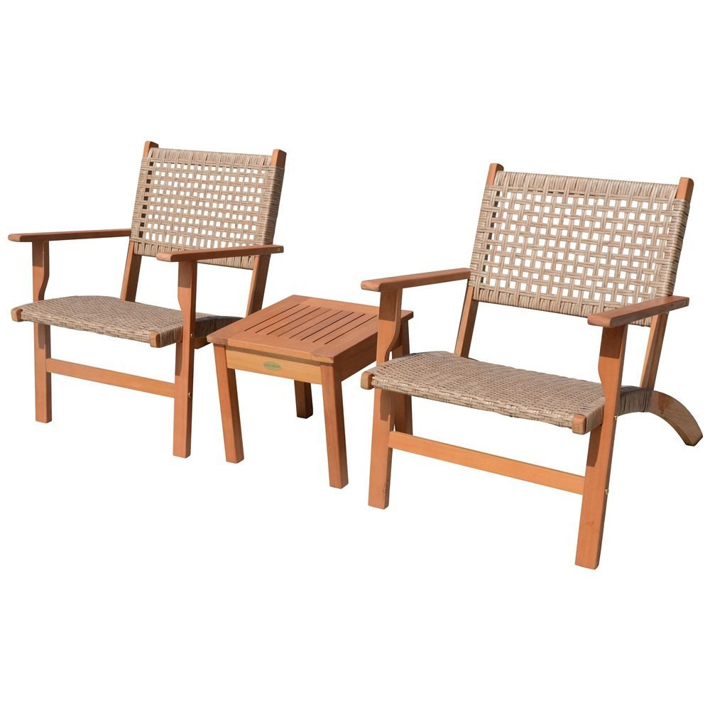 Lomadox Balkonset HGA-120, (3-tlg), Sitzgruppe für Garten/Balkon 2 Stühle und 1 Tisch Teak-Look 40/40/35cm