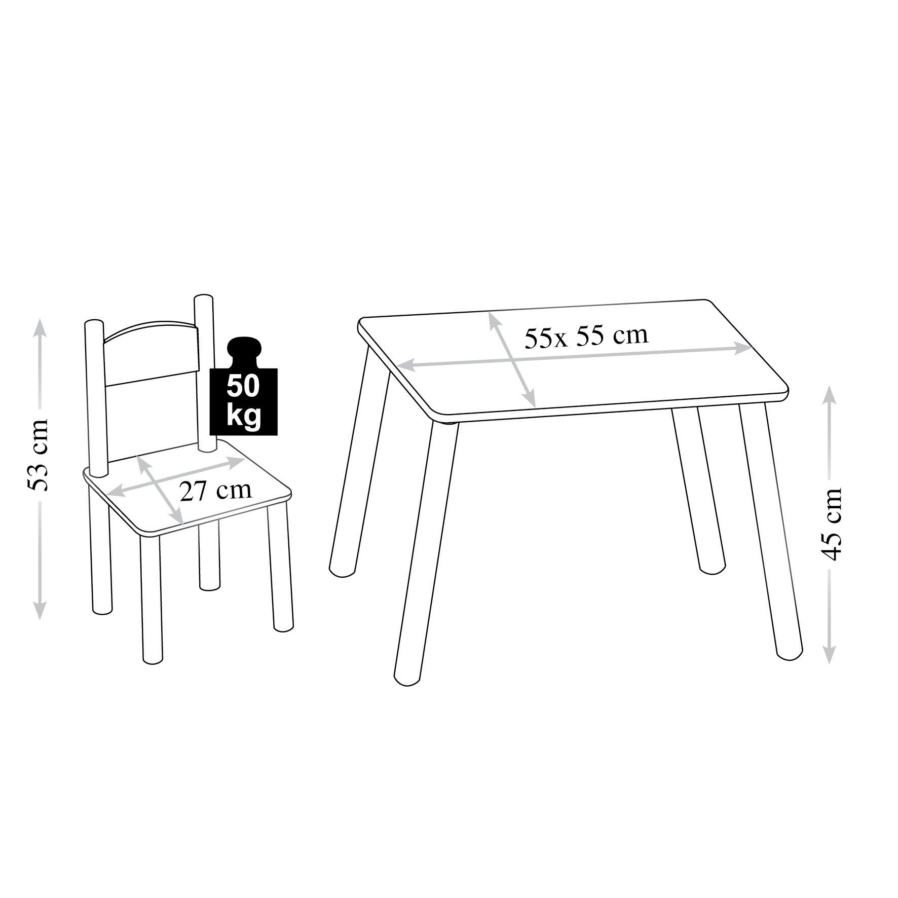 KESPER® Kindertisch Kindertisch mit zwei Stühlen und schönem Motiv, farbig lackiert