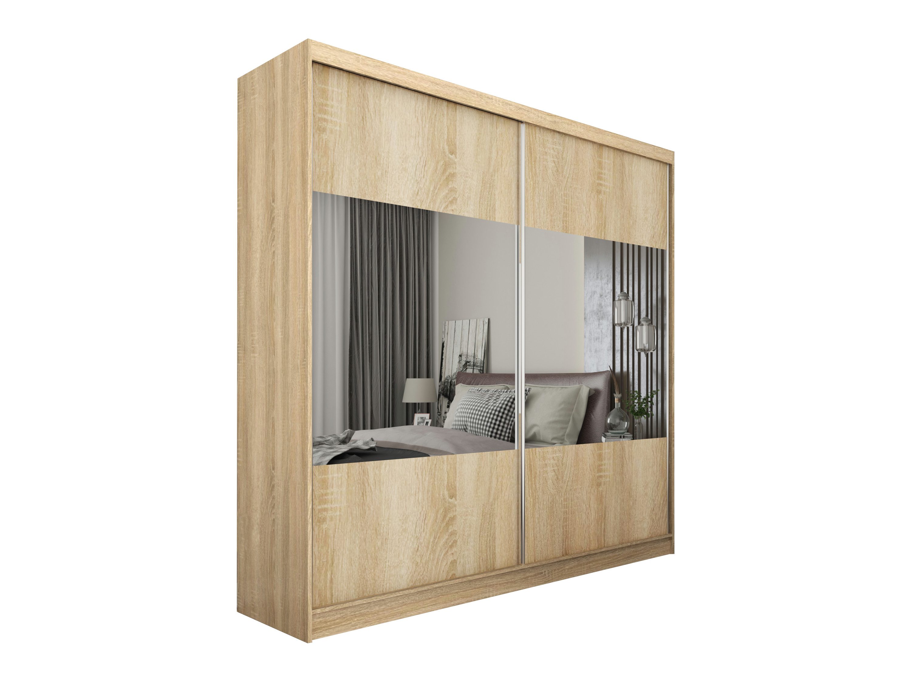 ALTDECOR Schiebetürenschrank CELI (Kleiderschrank Garderobenschrank mit viel Stauraum Moderner Schrank) Spiegel Spiegeltüren Vielseitiger Schwebetürenschrank LED Beleuchtung
