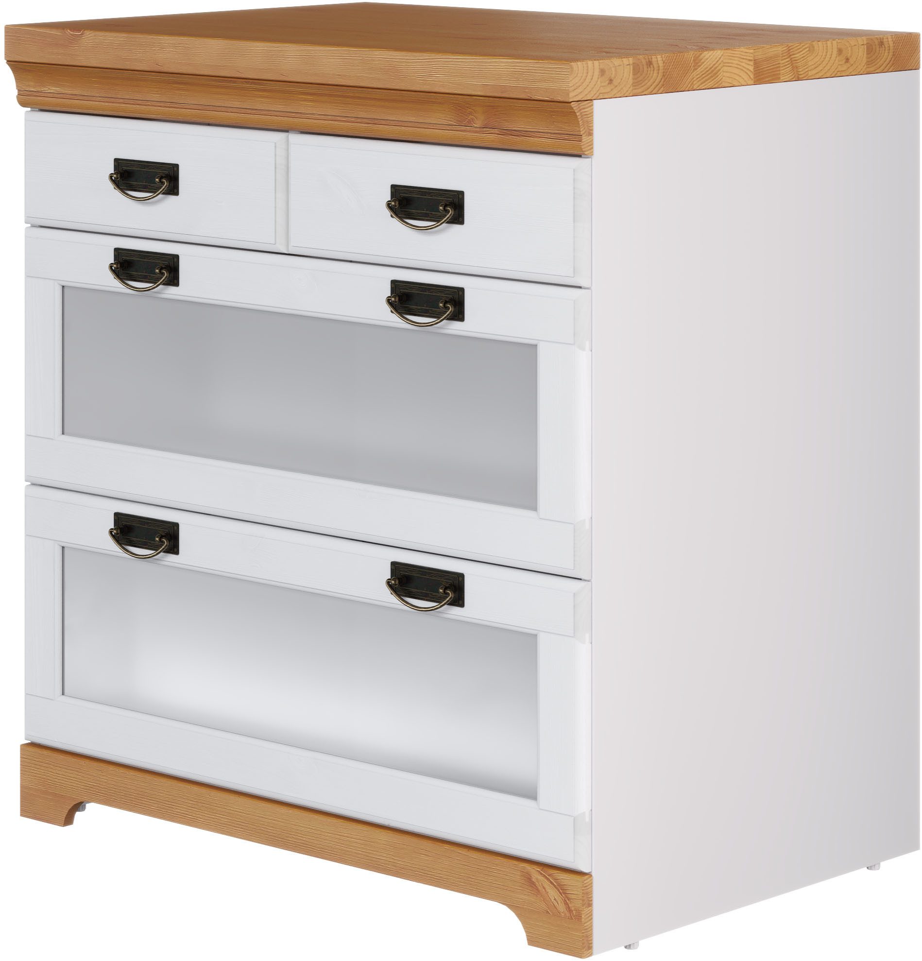 OTTO home Unterschrank Rügen Breite 80 cm, Kiefer massiv, Schubkästen mit Glaseinsatz – Bild 4 von 5