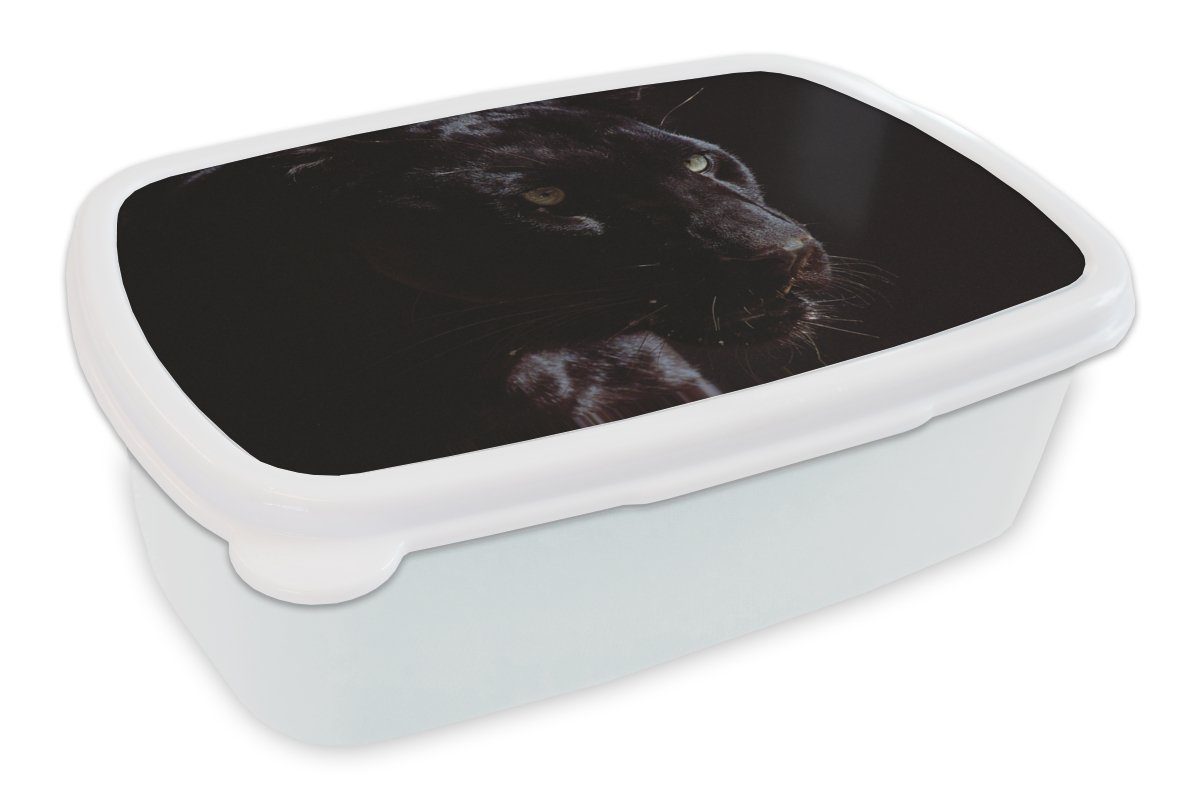 MuchoWow Lunchbox Panther - Tier - Schwarz, Kunststoff, (2-tlg), Brotbox für Kinder und Erwachsene, Brotdose, für Jungs und Mädchen weiß