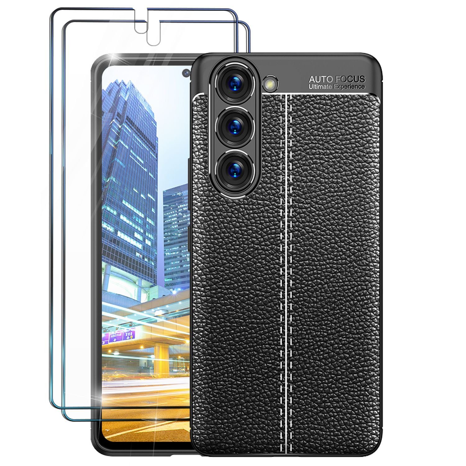 Nalia Smartphone-Hülle Samsung Galaxy S23 15,5 cm (6,1 Zoll), Leder-Look Silikon Hülle / 2x Displayschutz / Rutschfest / Kratzfest