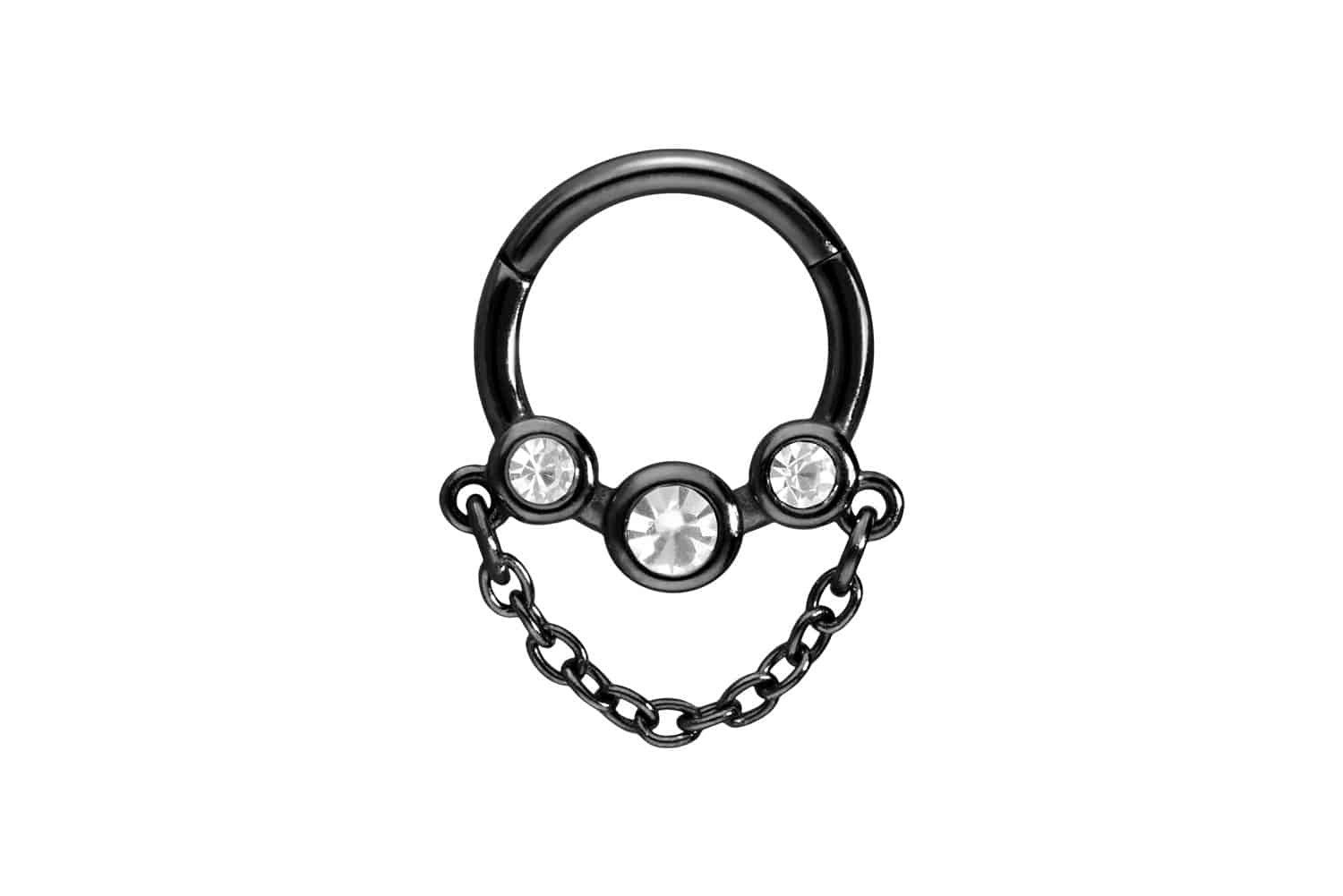 Piercing-Set Chirurgenstahl Segmentring Clicker 3 KRISTALLDISCS + KETTE