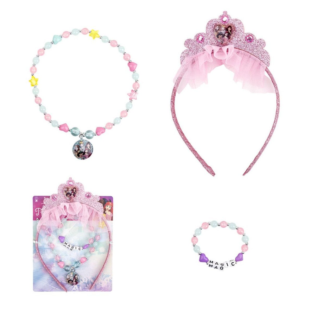 Disney Princess Schmuckset Schmuckset Kinder 3-teiliges Set mit Halskette, Armband & Ring