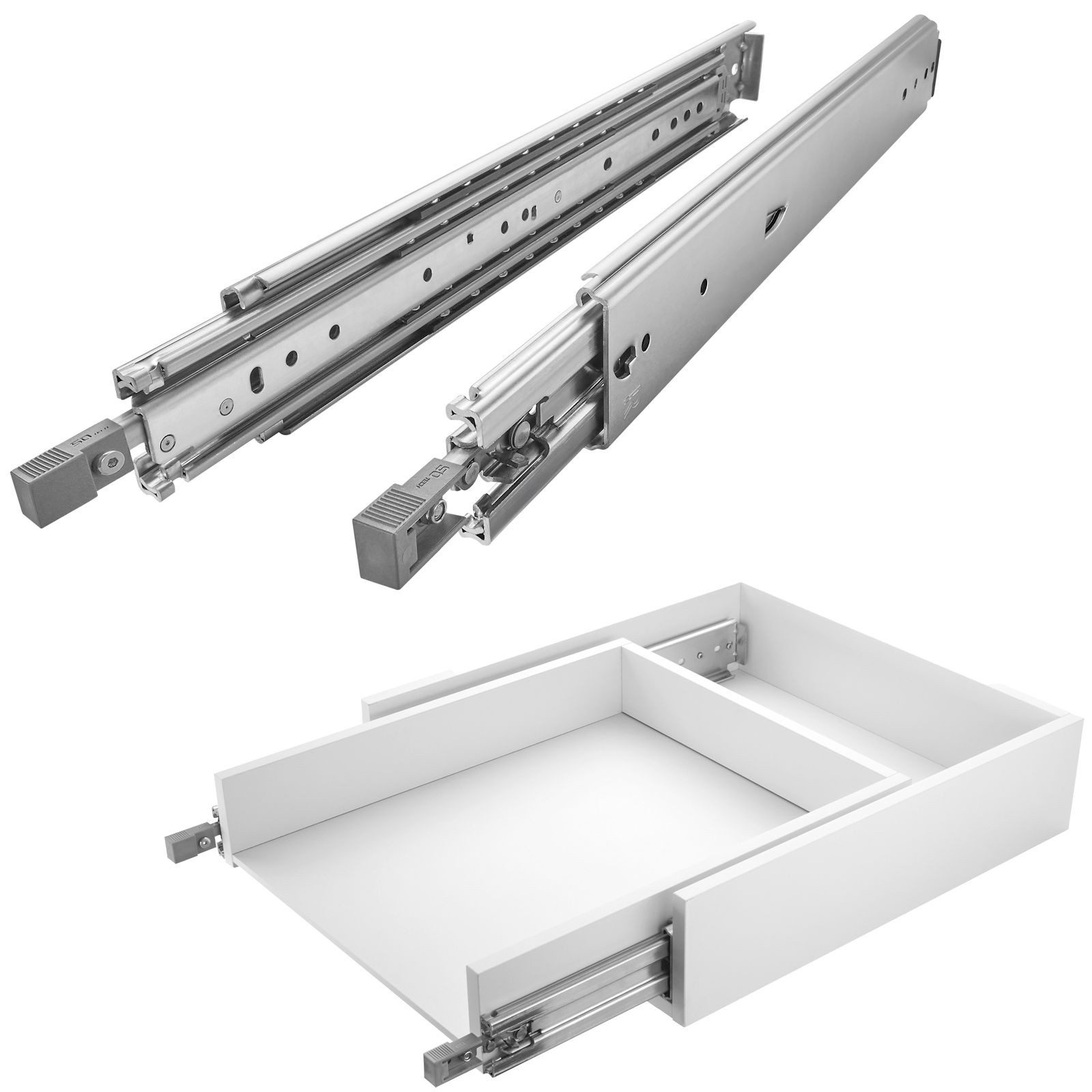 SO-TECH® Auszug Schwerlastauszug 200 kg mit Lock-in/out Einrastfunktion, grauer Hebel, VarioSlide KV2-200-H76-L750-EH 762 mm