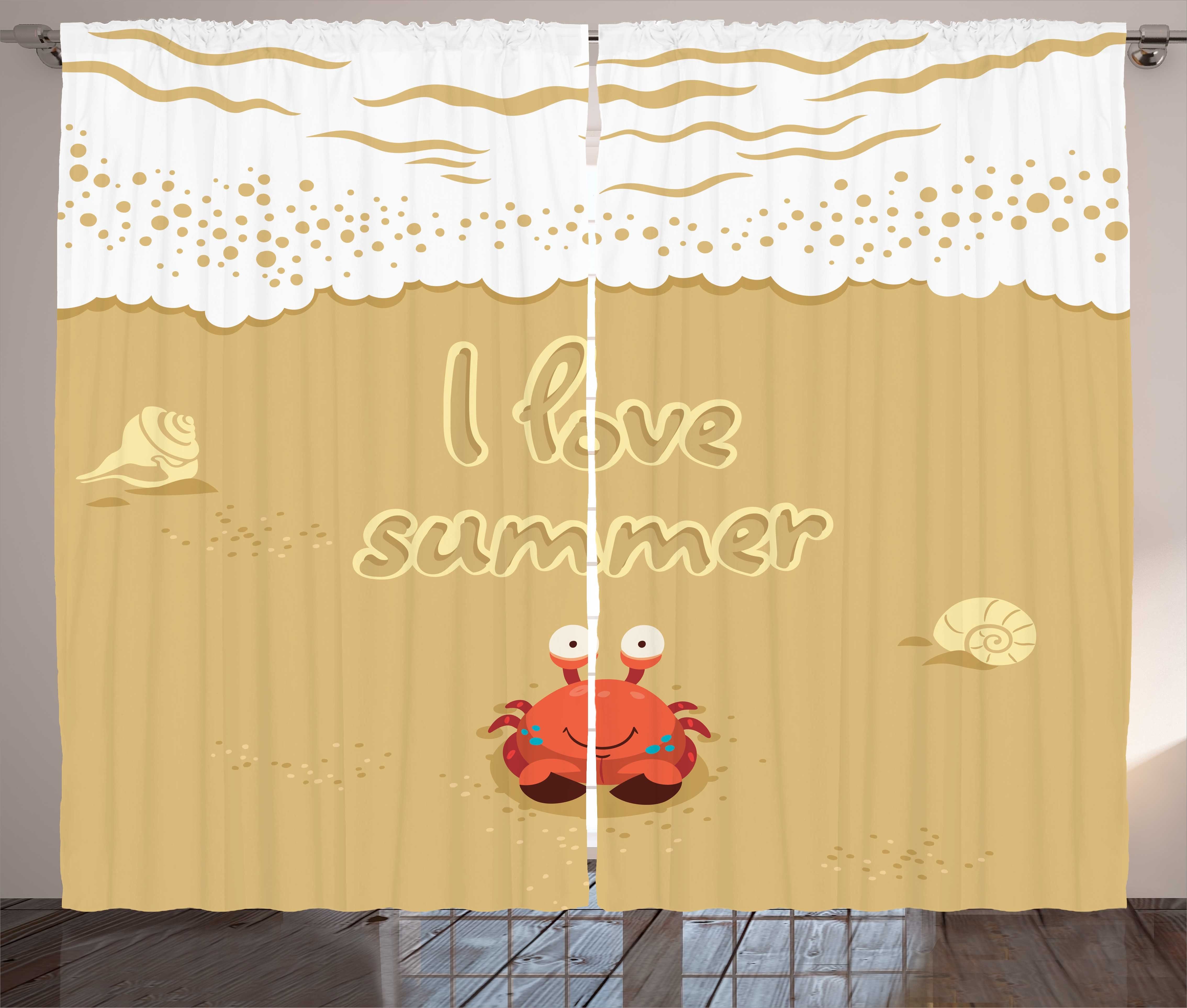 Gardine Schlafzimmer Kräuselband Vorhang mit Schlaufen und Haken, Abakuhaus, Zitat Cartoon Crab I Love Sommer