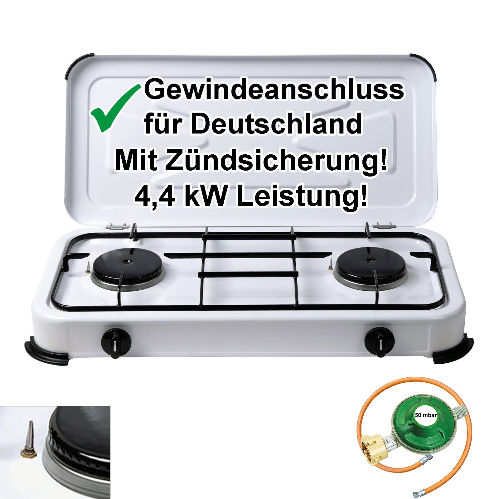 Große Veröffentlichung zum supergünstigen Preis BlueCraft Gaskocher, 2-flammig - inkl. 50mbar Gasschlauch cm Campingregler und 100