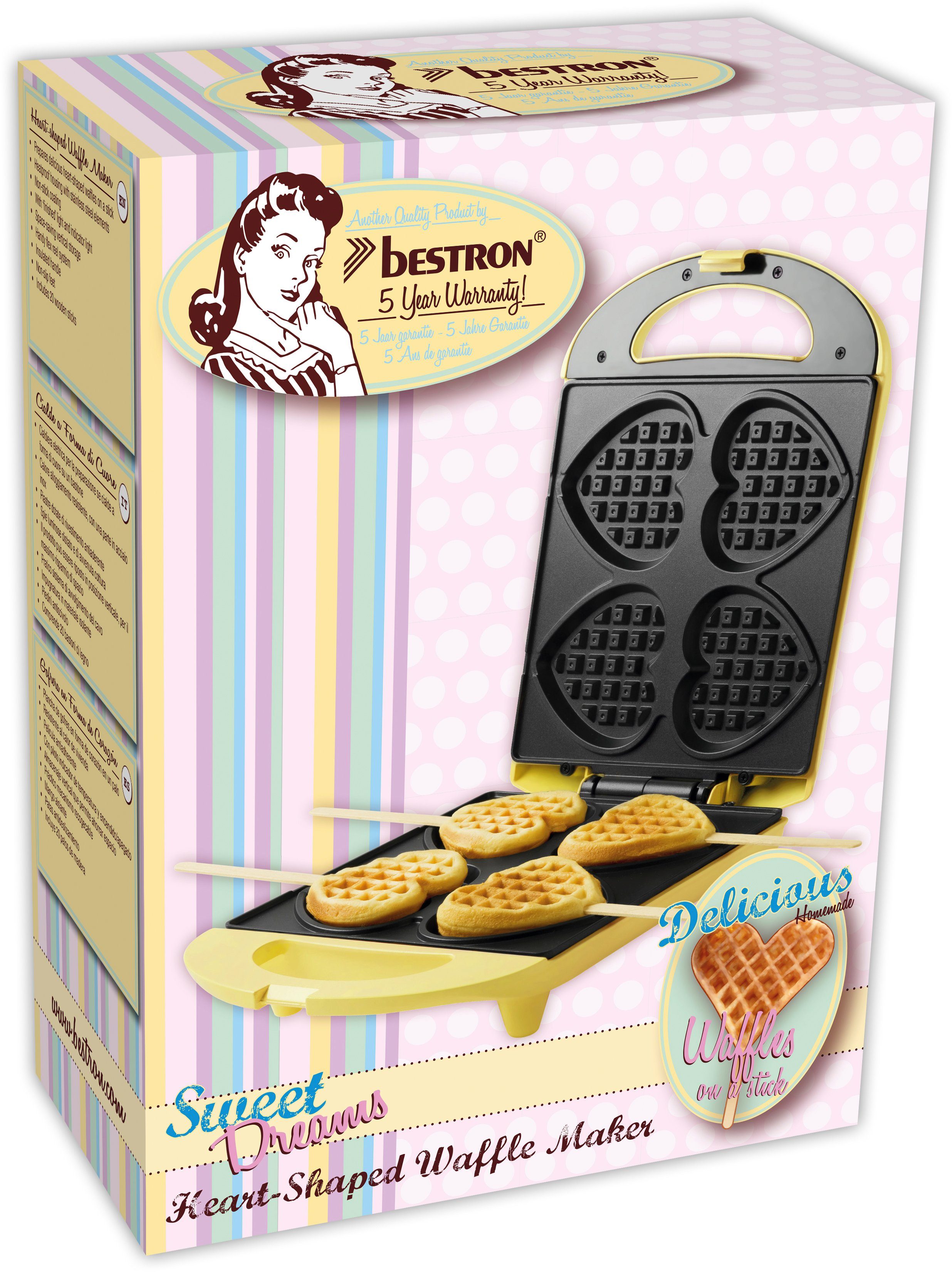 Herzwaffeln DSW271GELB 780 am Sweet W, für Design bestron Waffeleisen Stiel, Retro Dreams,