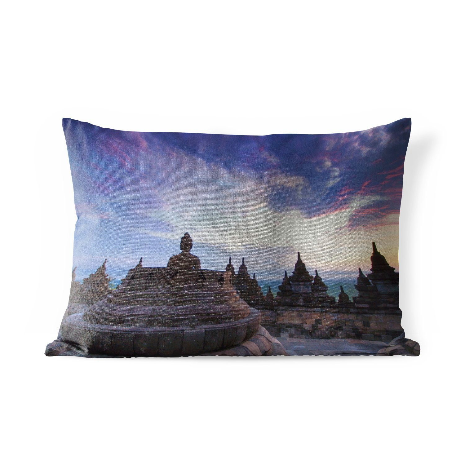 MuchoWow Dekokissen Borobudur bei Sonnenaufgang, Outdoor-Dekorationskissen, Polyester, Dekokissenbezug, Kissenhülle