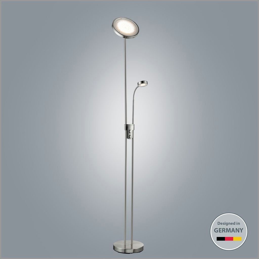 Stehlampe BKL1015, LED fest integriert, Warmweiß, LED Stehleuchte dimmbar Deckenfluter mit Leselampe Stehlampe modern Standleuchte mit Drehschalter warm-weiss Metall-Glas matt nickel verstellbare Leselampe 20 W 230 V IP20 Gesamthöhe: 180cm