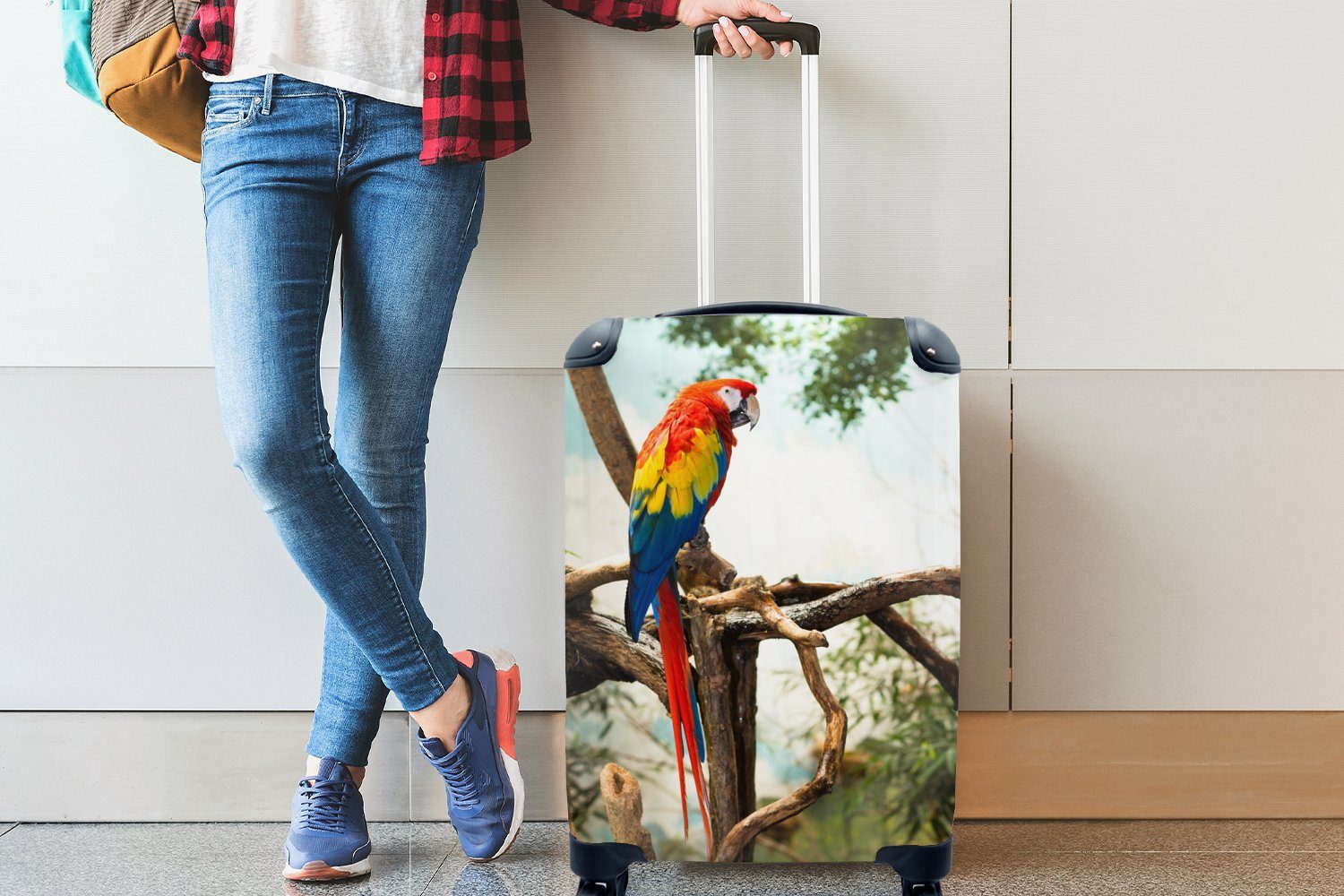 Reisetasche rollen, - - Tropisch, MuchoWow 4 Rollen, Vogel Ferien, Regenbogen Papagei für Reisekoffer Handgepäck Handgepäckkoffer mit - Trolley,