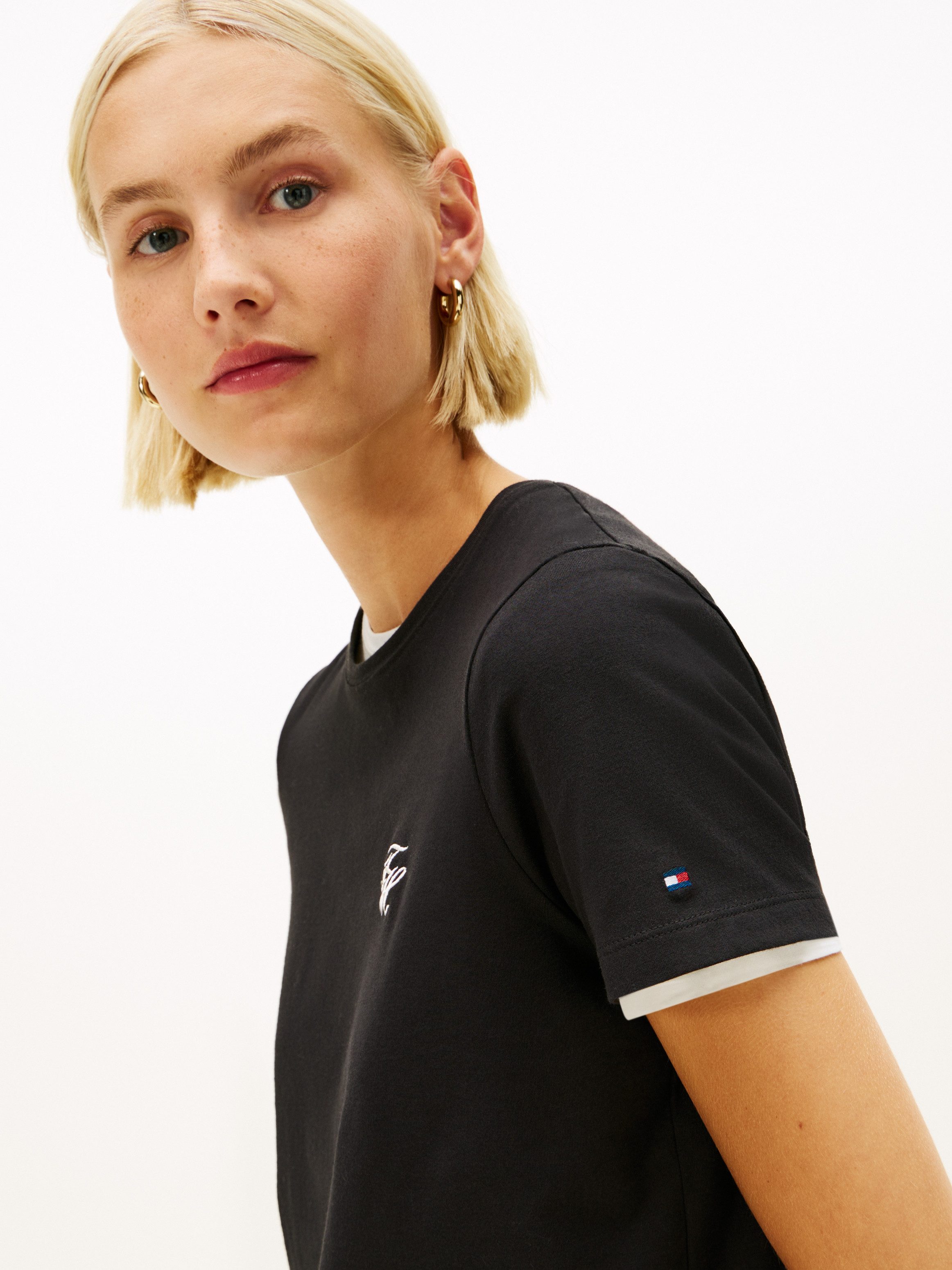 Tommy Hilfiger Kurzarmshirt TH SCRIPT REG C-NK SS TEE Stretch, Baumwollmisc günstig online kaufen