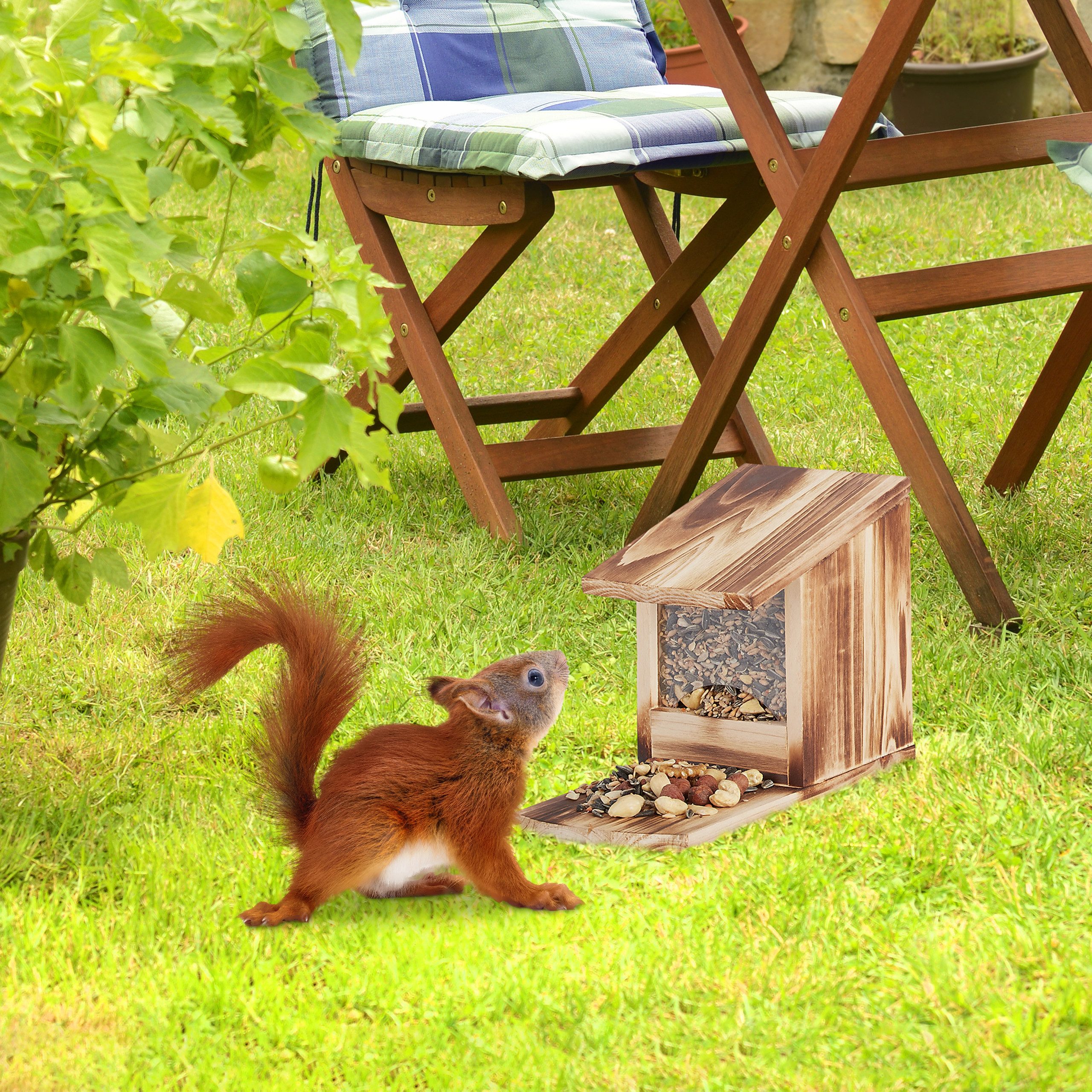 relaxdays Eichhörnchenkobel Eichhörnchen Futterhaus zum Stellen, Dunkelgrün