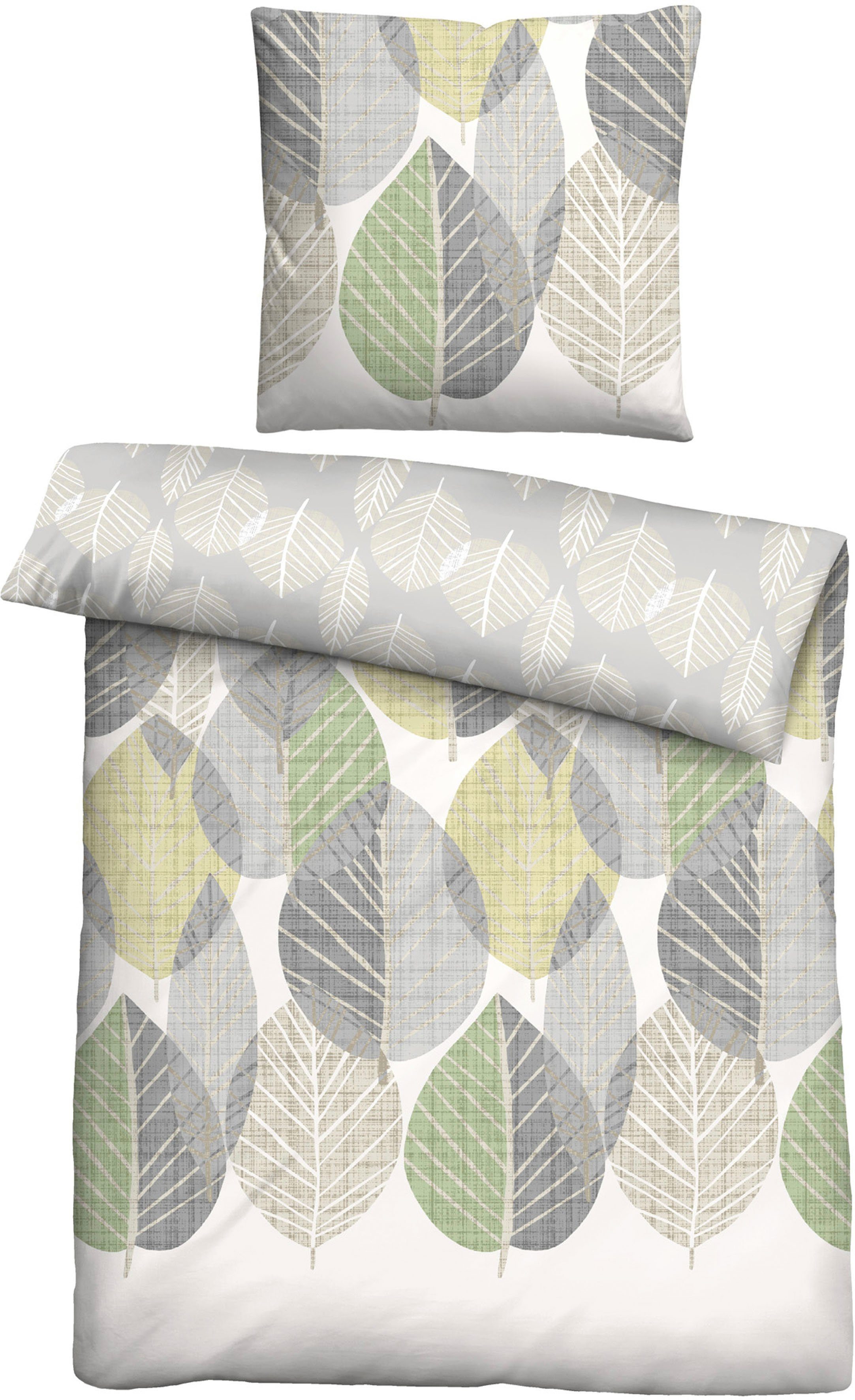 Biberna Wendebettwäsche Kerim, Feinbiber, 2 teilig, wohlig warme Feinbiber (Flanell) Qualität mit größen Blättern