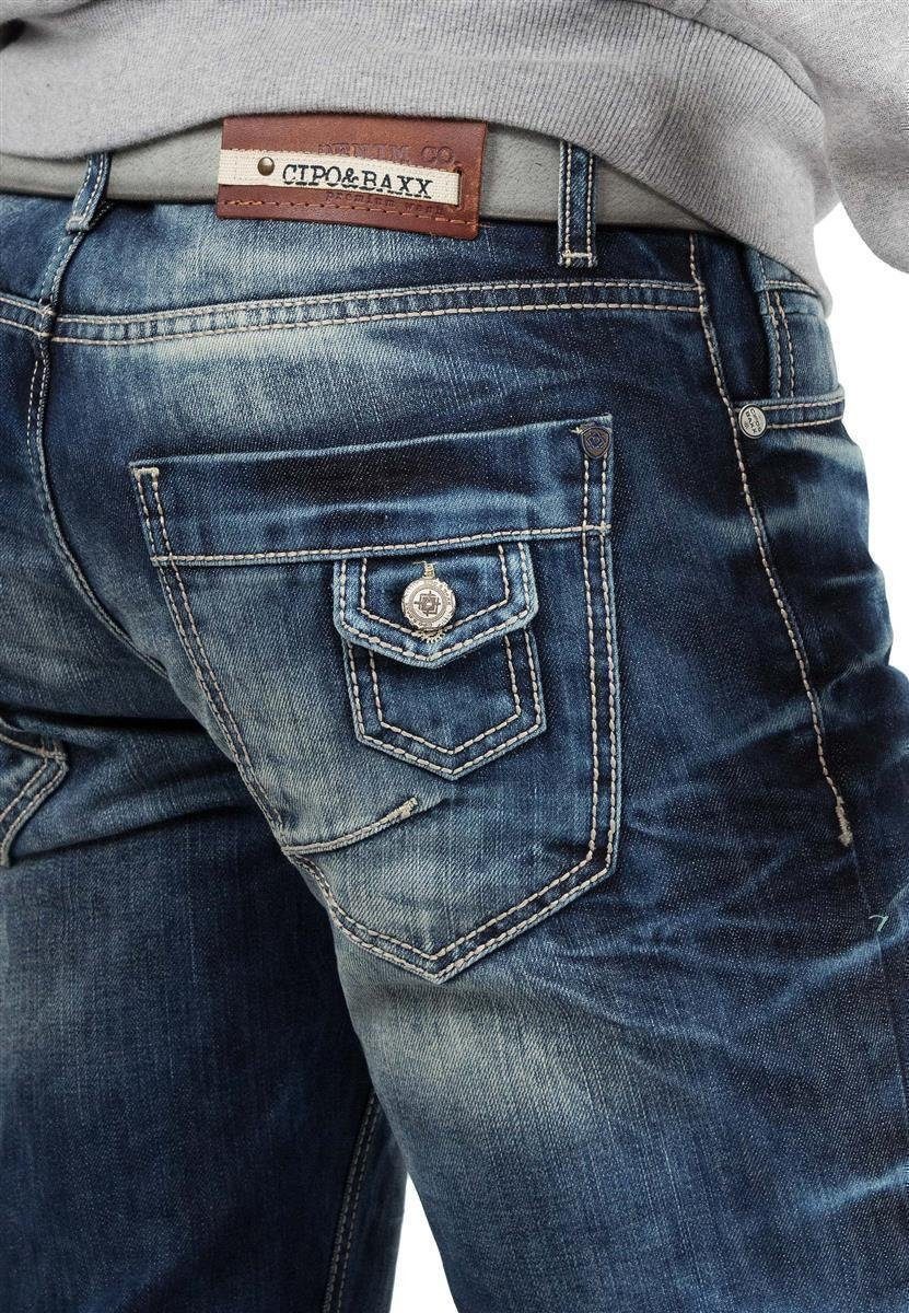 Hose auffälliger & im Herren BA-CD328 Cipo Baxx Look mit Casual Regular-fit-Jeans Waschung