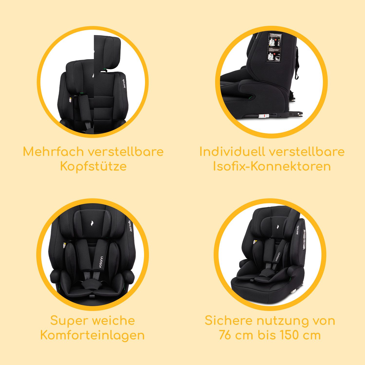 Osann Autokindersitz Jazzi Isofix, ab: 15 Monate, bis: 12 Jahre, ab: 76 cm, bis: 150 cm, sicher & bequem für Kinder von 76 bis 150 cm, Kindersitz mit Isofix