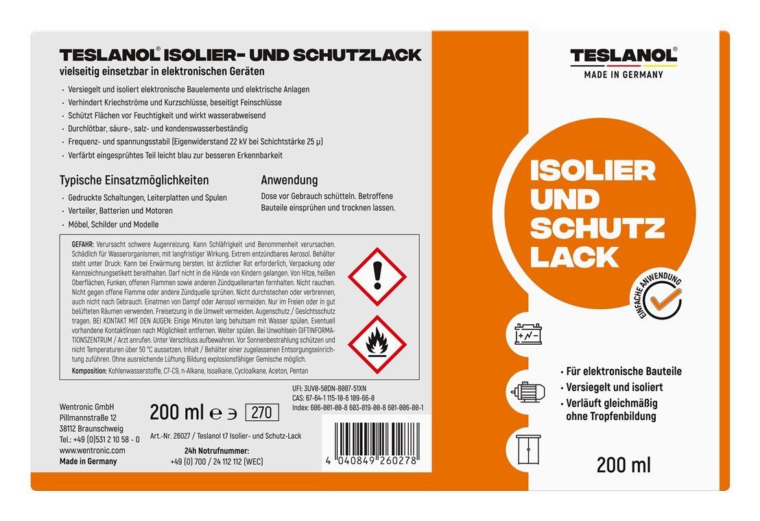 200 Schmierfett Schutzlack teslanol Spray Teslanol ml Plastik