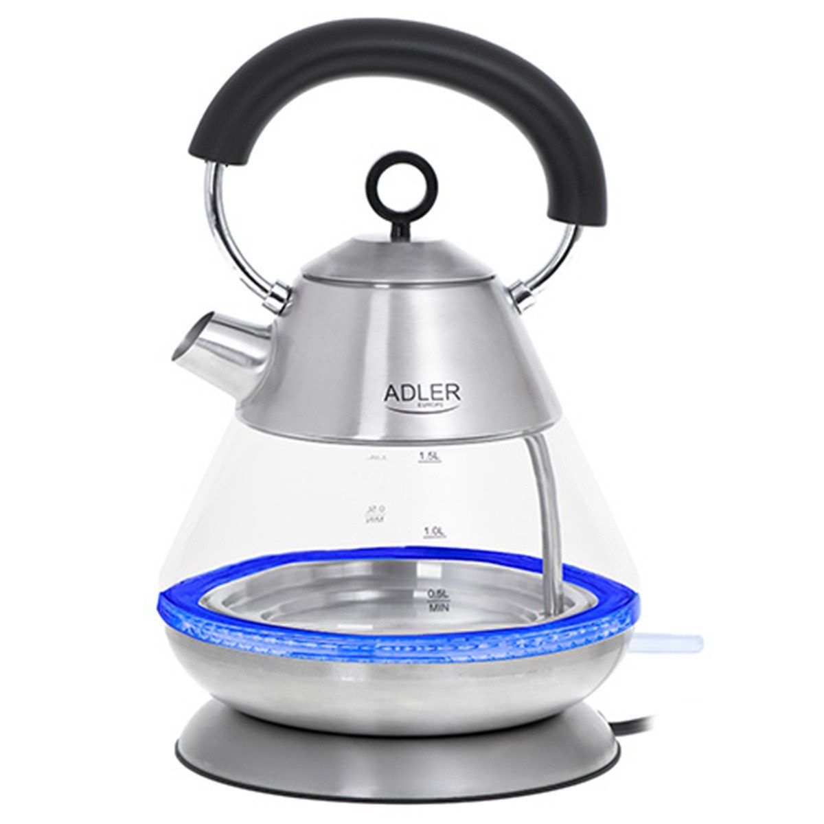 Adler Wasserkocher AD 1282 Glas-Wasserkocher 1,5 L - 2200 W, STRIX-System, 1,5 l, 2200 W, LED-Beleuchtung