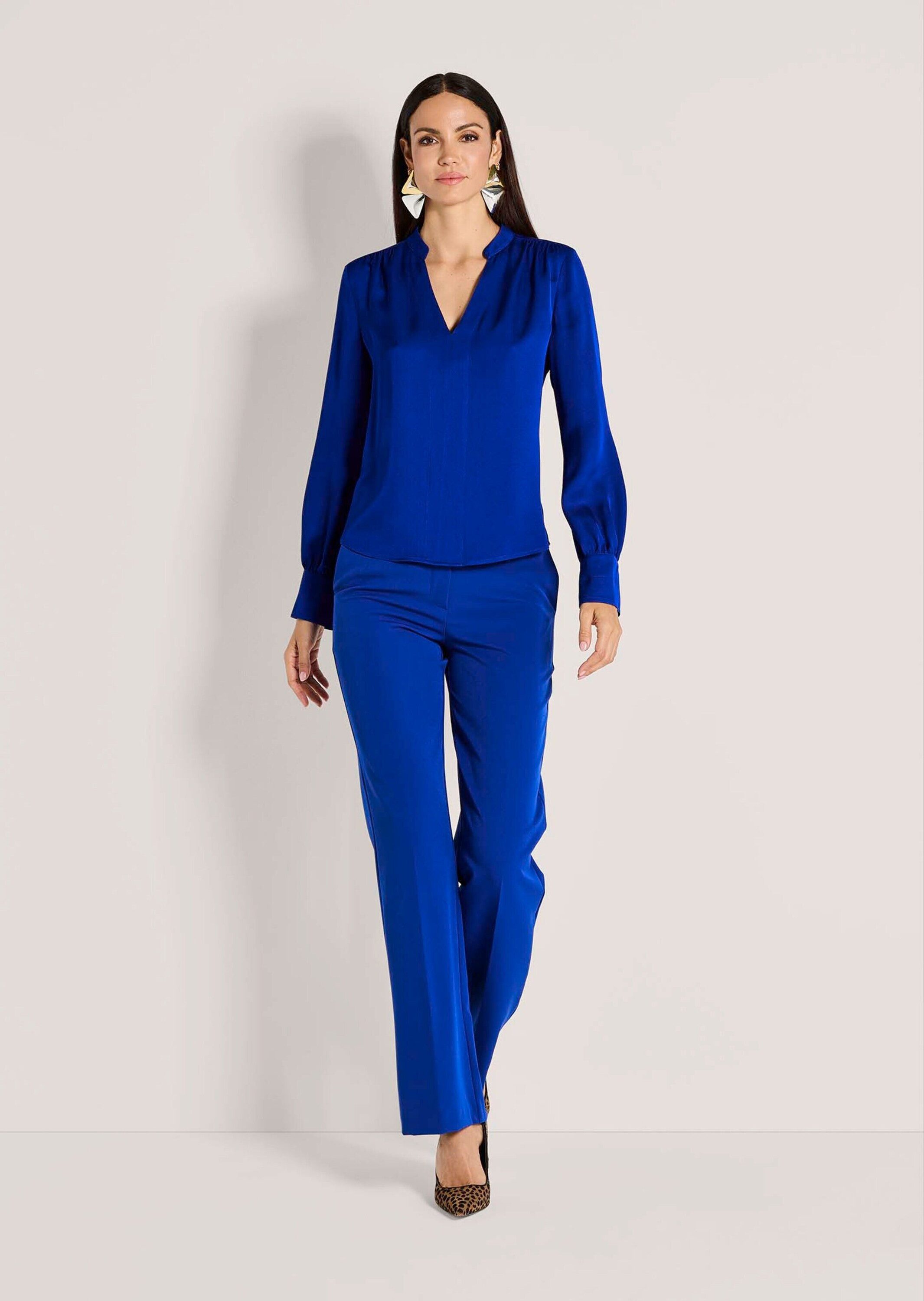 MADELEINE Langarmbluse Elegante Viskosebluse mit Stehkragen Satin-Glanz, V- günstig online kaufen