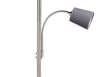 meineWunschleuchte Stehlampe, Lesearm, ohne Leuchtmittel, mit Lese-Lampe, Stoff Lampenschirm Grau, Design-Klassiker, Leselicht