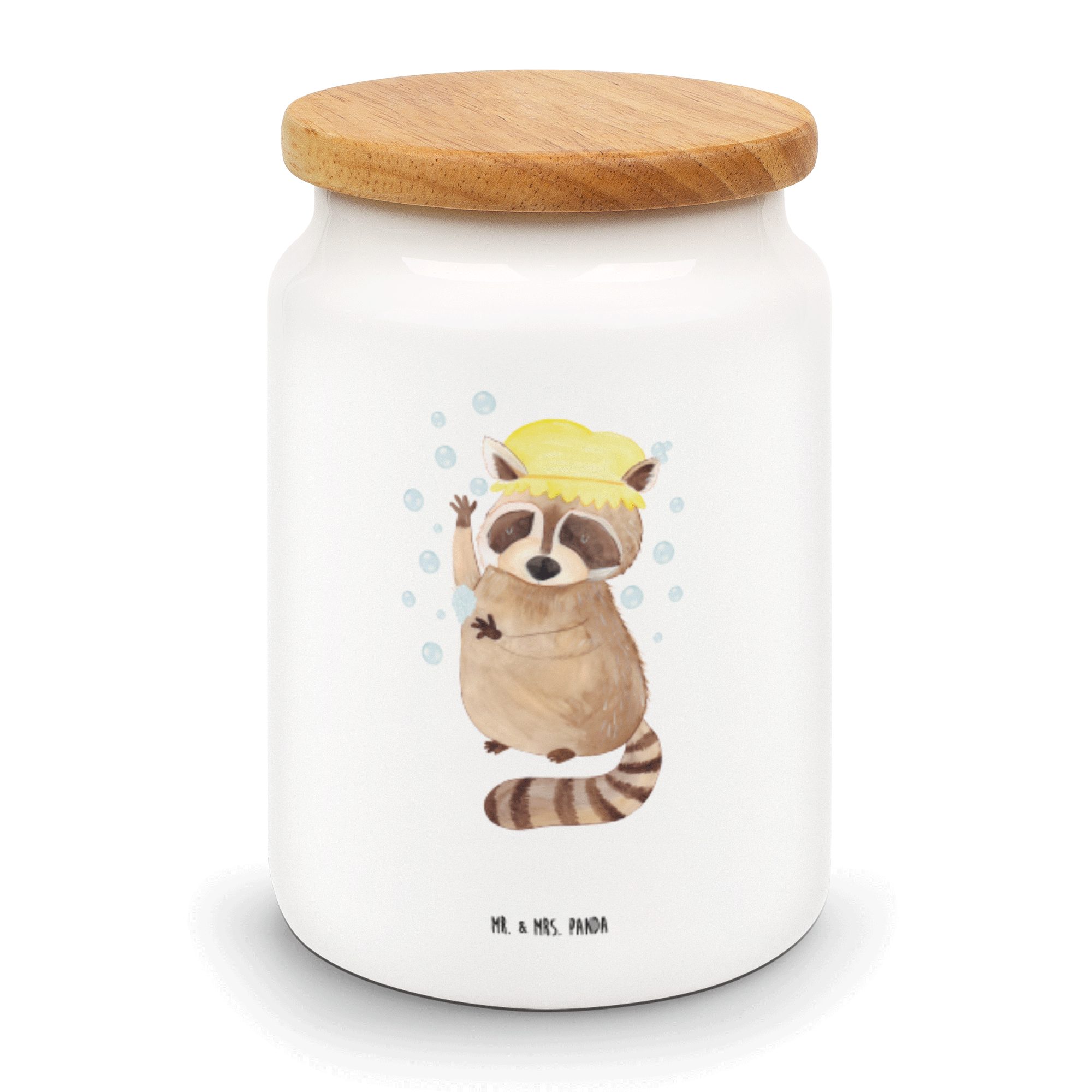 Mr. & Mrs. Panda Plan, Vorratsdose (1-tlg) Keramikdose, - Weiß Waschbär V, waschen, Geschenk, - Keramik, Tagträumen