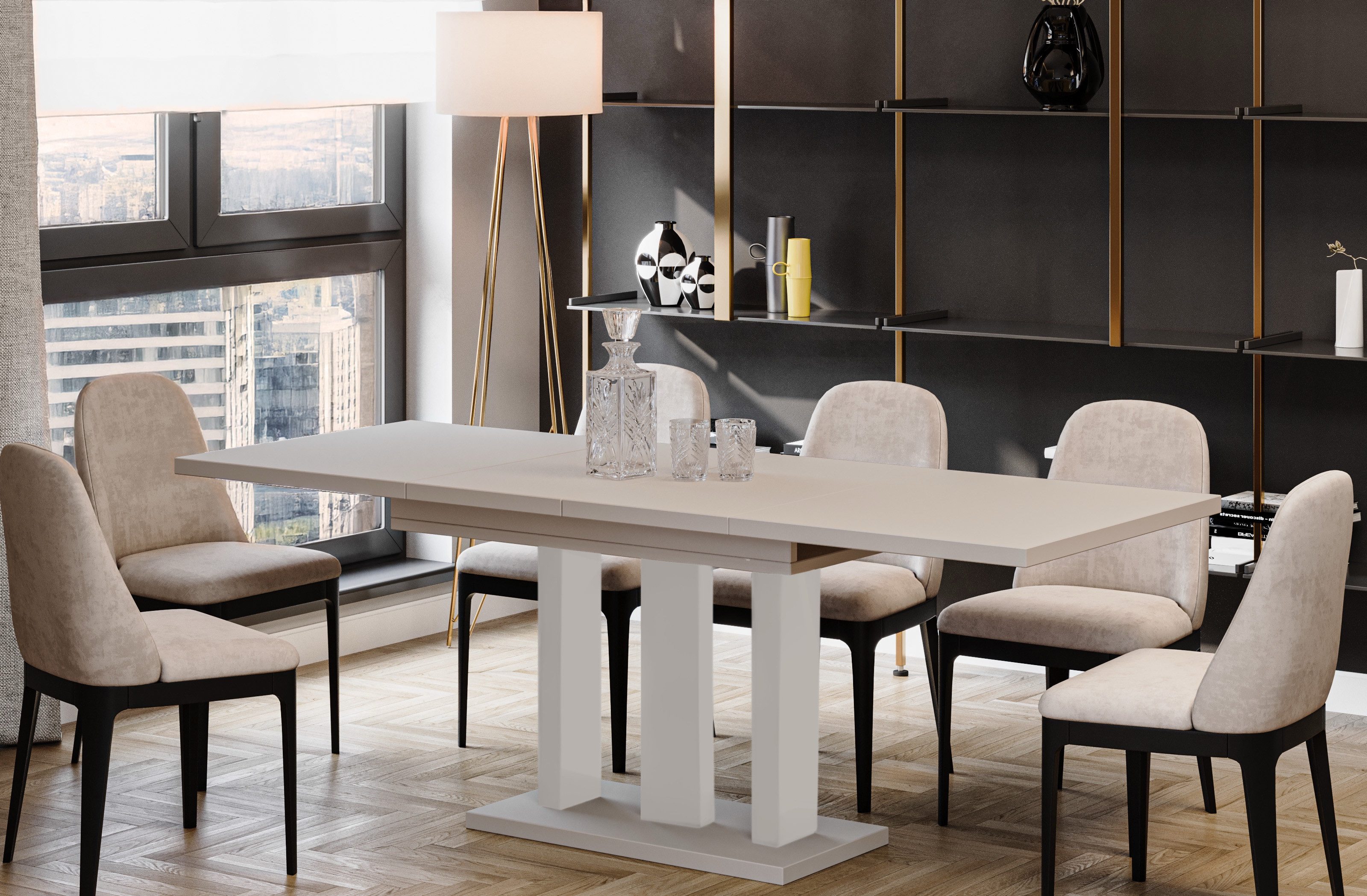 Endo-Moebel Esstisch Appia Esstisch 130–210cm ausziehbar für 8 Personen Tischbeine schwarz