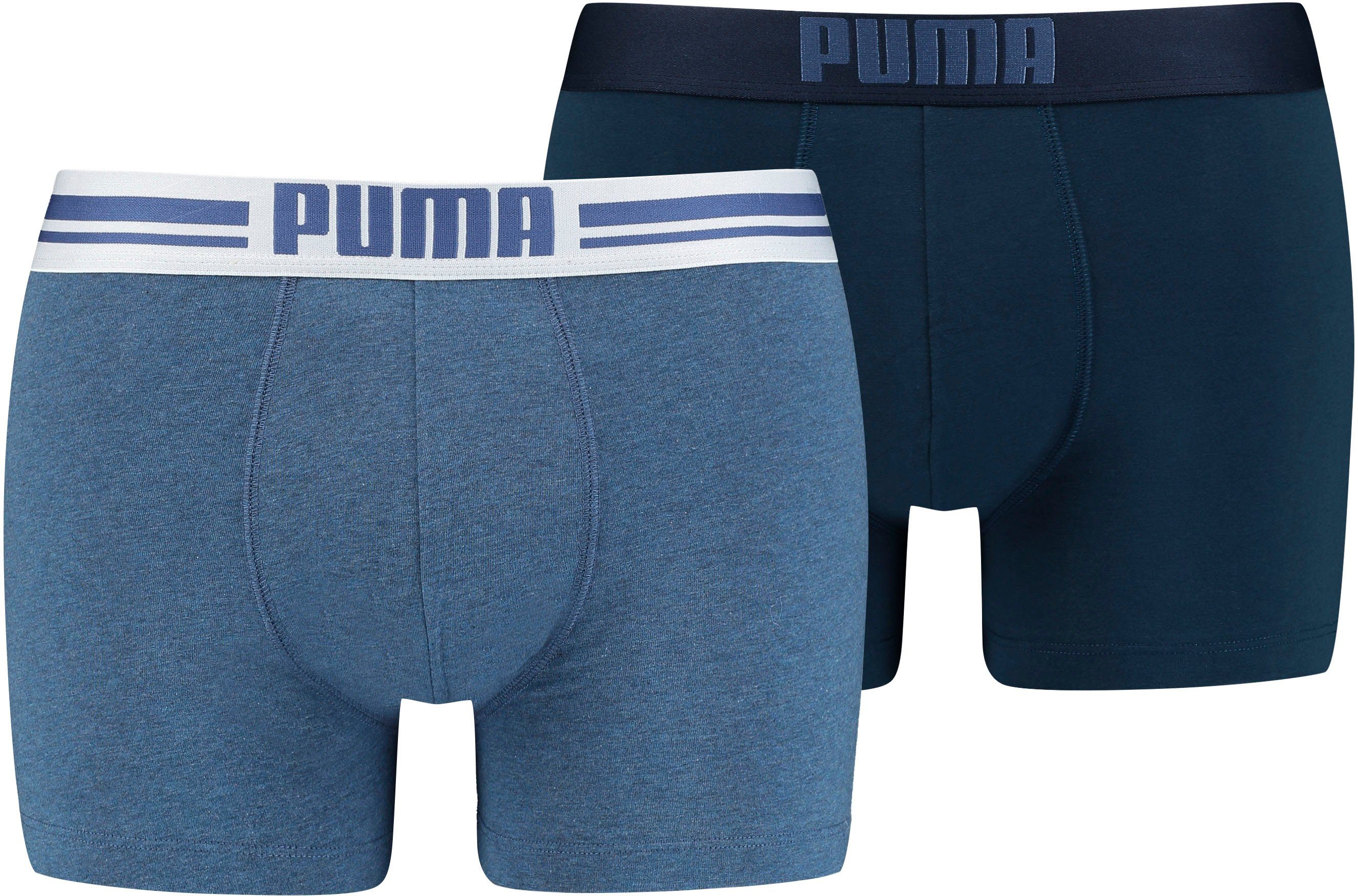 2-St) / PUMA denim (Packung, mit Boxer Logo navy Streifen und Webbund