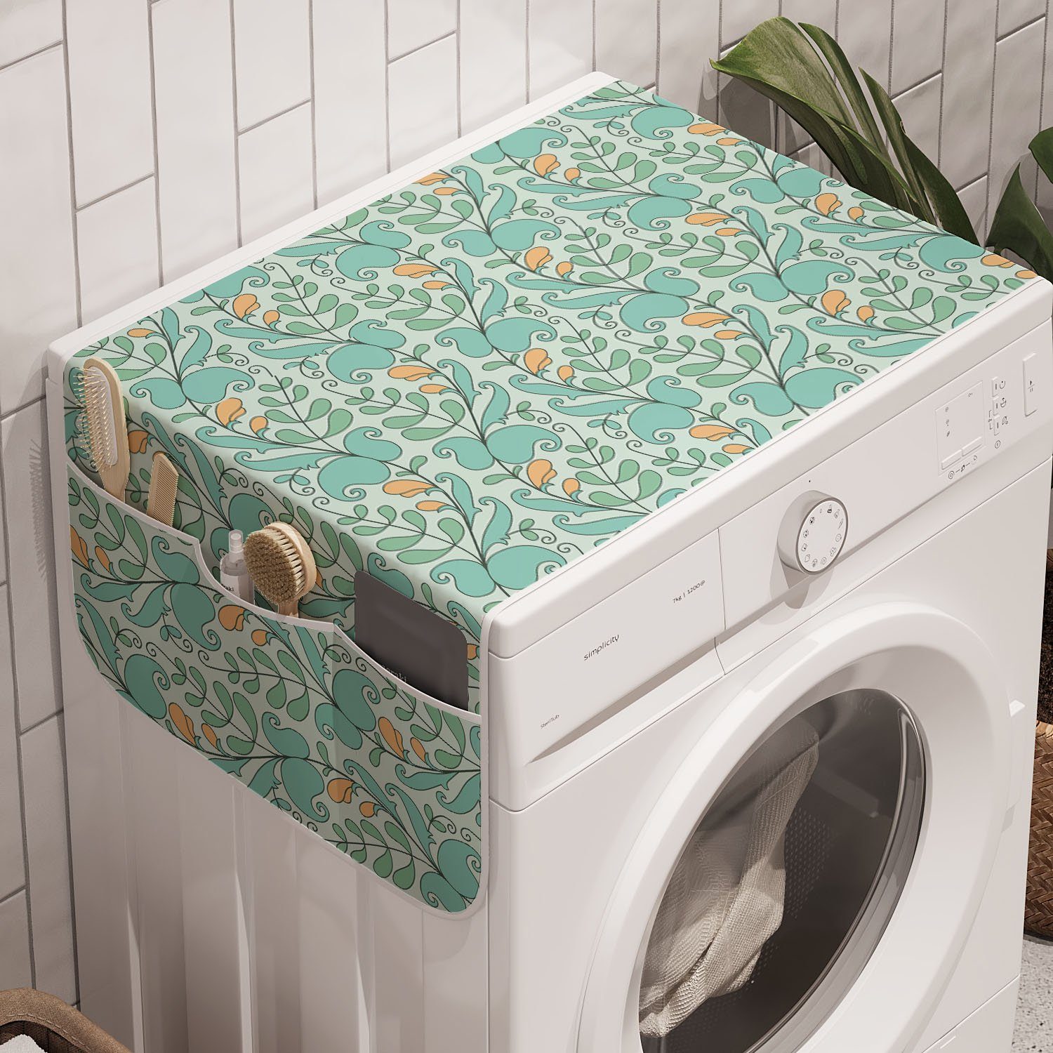 Abakuhaus Badorganizer Anti-Rutsch-Stoffabdeckung für Waschmaschine und Trockner, Blätter Laub auf grünem Hintergrund